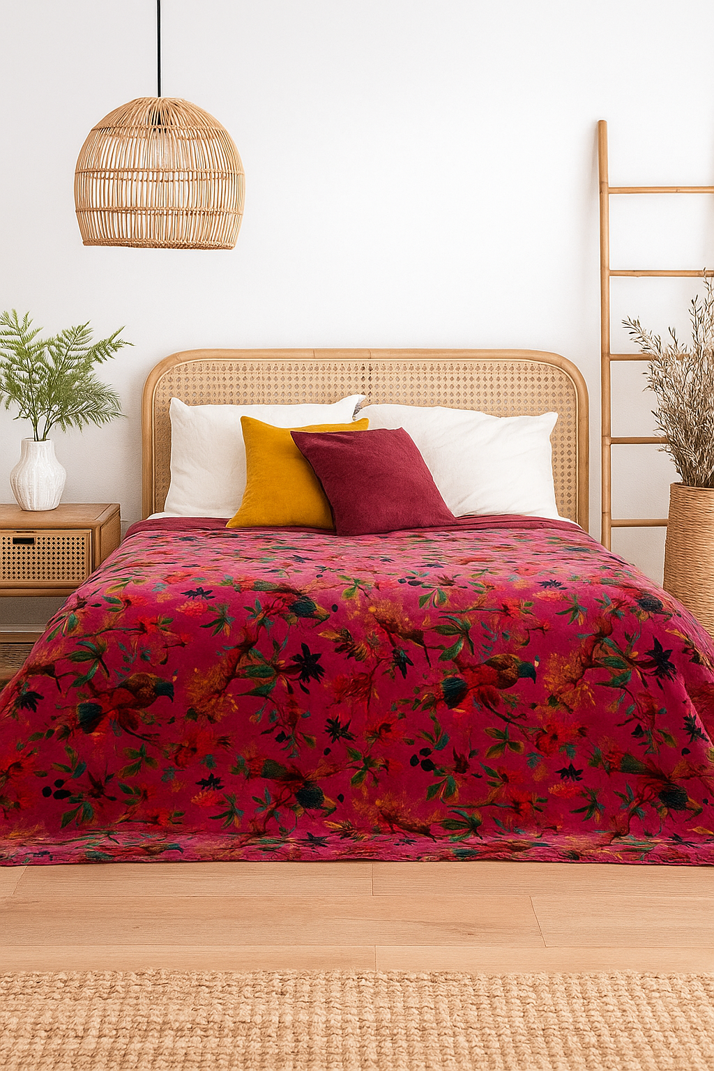 Fuchsia Velvet Floral Quilt – Luxe Boho Bedspread