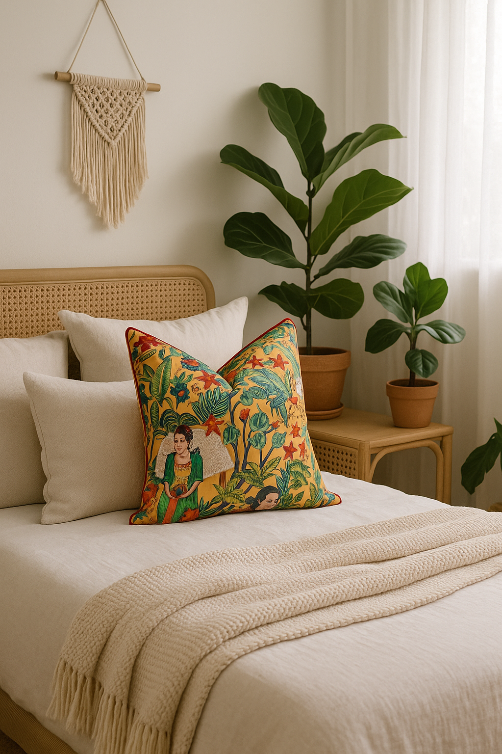 "Frida's Surreal Vibrance" 100% Cotton Cushion Cover - Orange