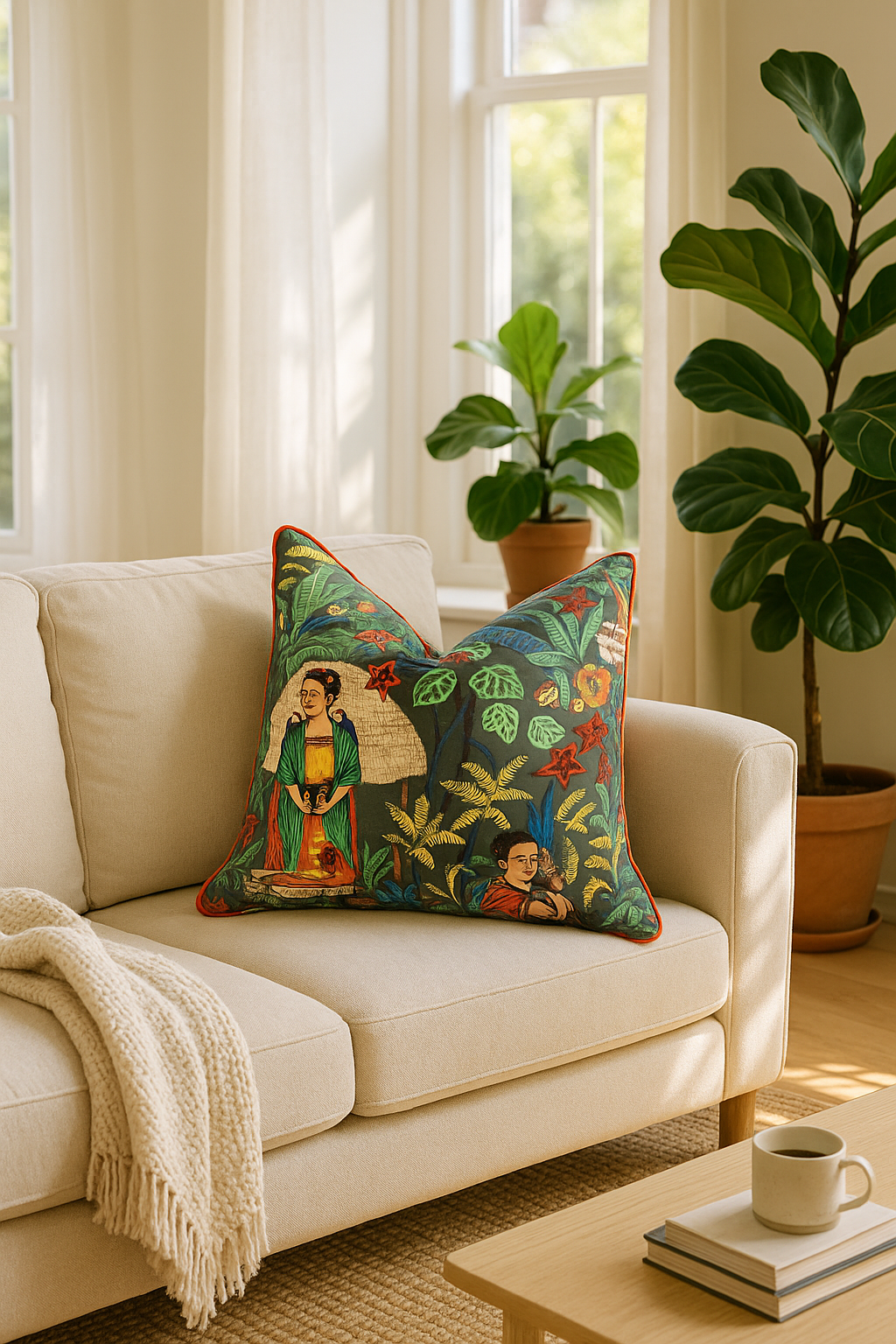 'Bohemian Jungle Art' 100% Cotton Cushion Cover - Dark Grey