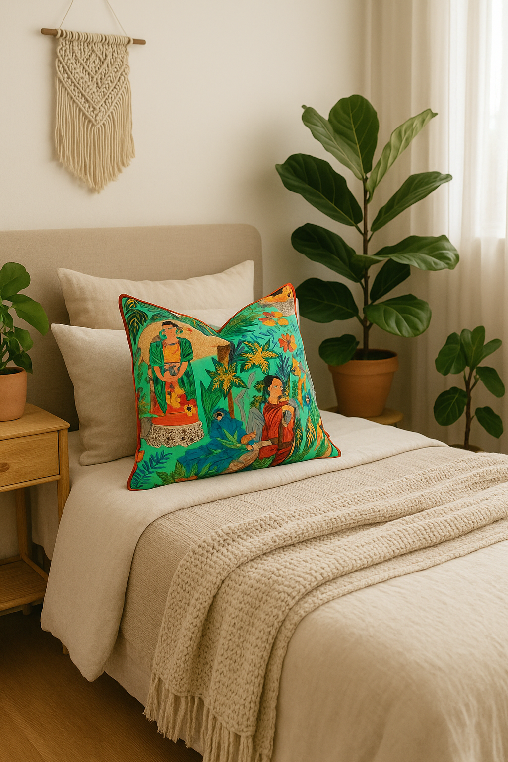 'Frida's Jungle Oasis' 100% Cotton Cushion Cover - Tropical Folklore