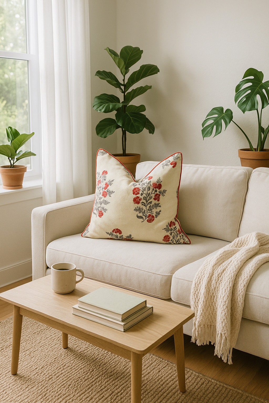 'Dainty Country Florals' 100% Cotton Cushion Cover - Block Print
