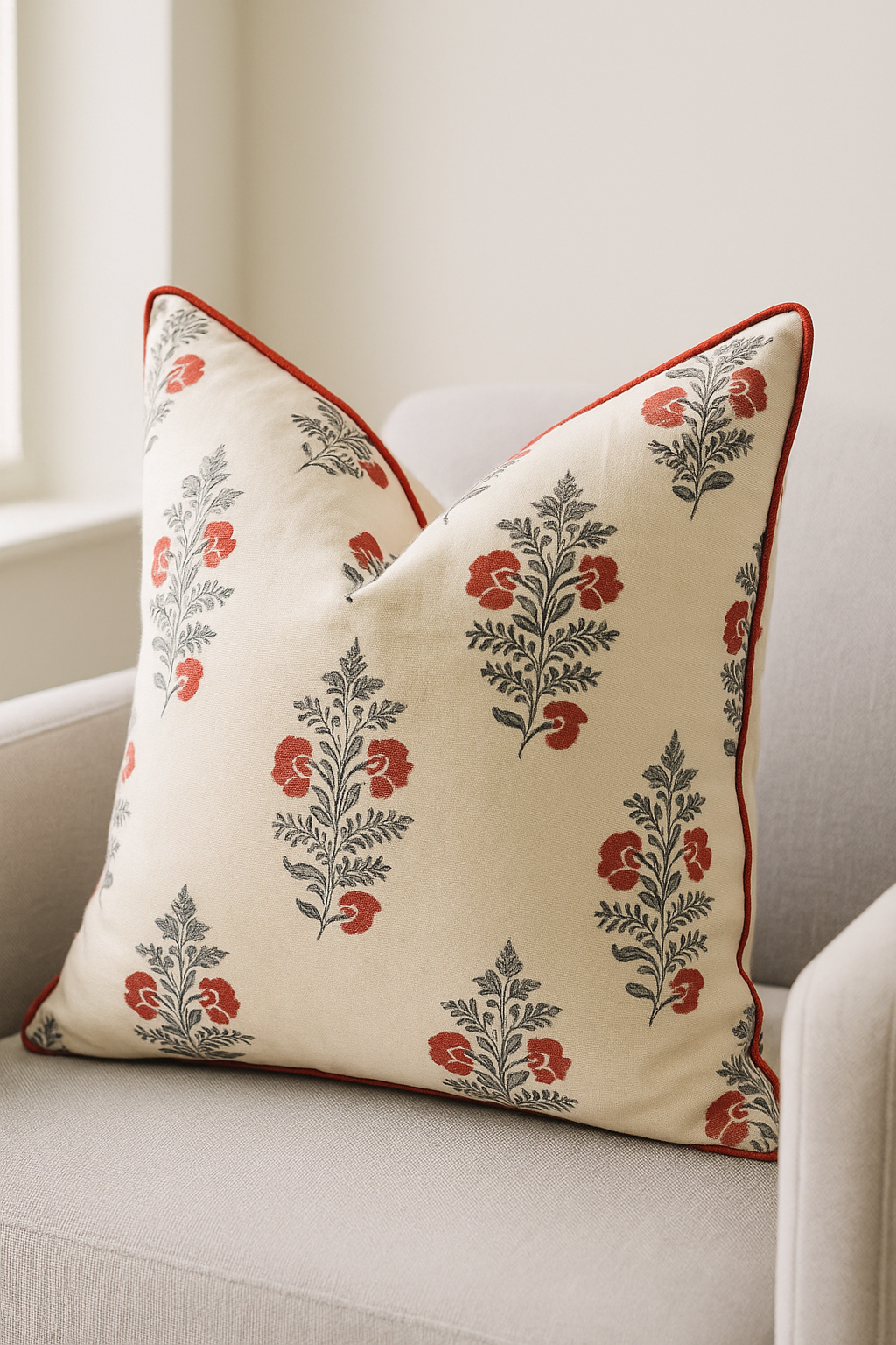 'Dainty Country Florals' 100% Cotton Cushion Cover - Block Print
