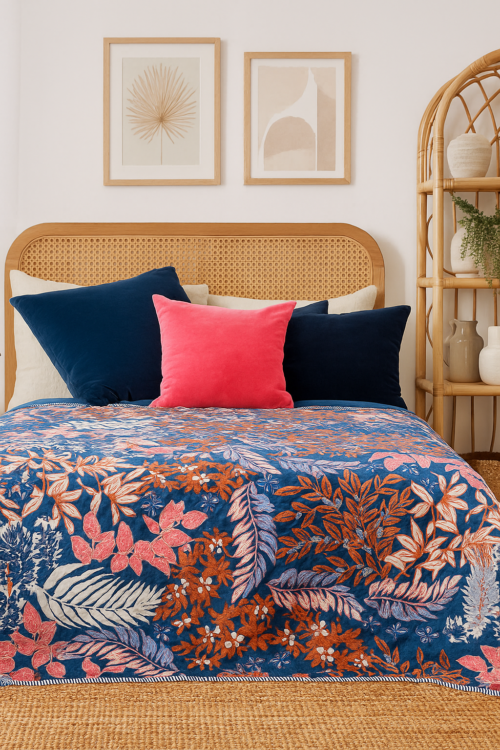 Tropical Garden Velvet Quilt – Multi-Colour Bird & Floral Design