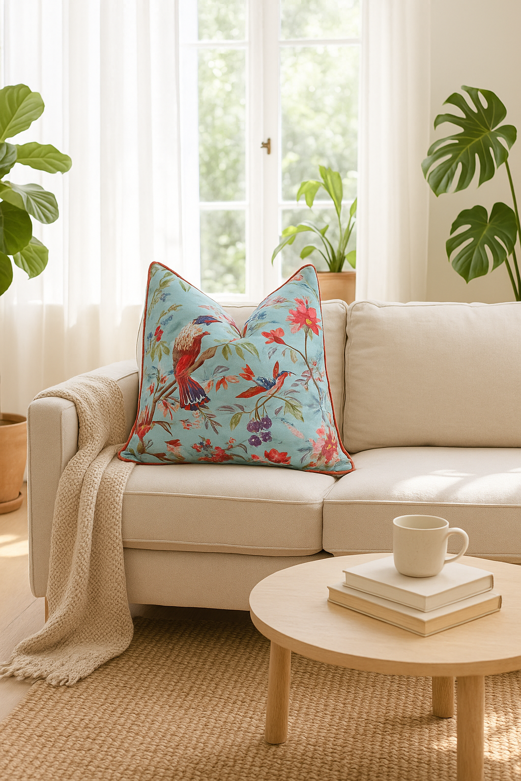 'Winged Bliss' 100% Cotton Cushion Cover - Blue Bird