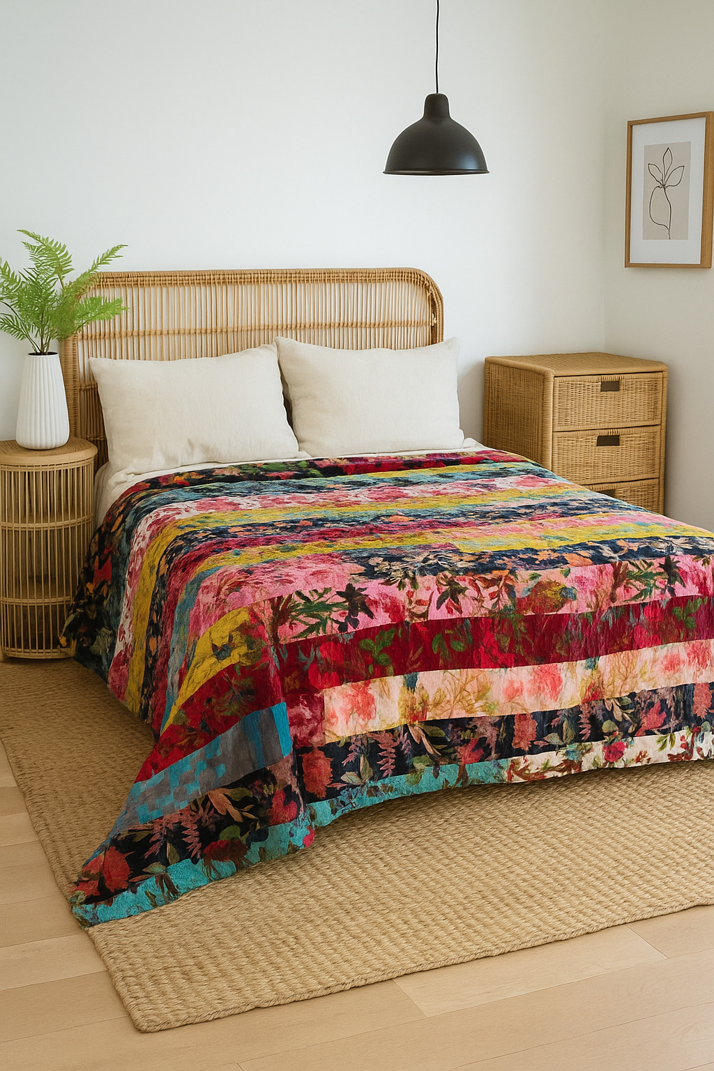 Luxury Patchwork Velvet Quilt – Unique, Upcycled Bohemian Bedding