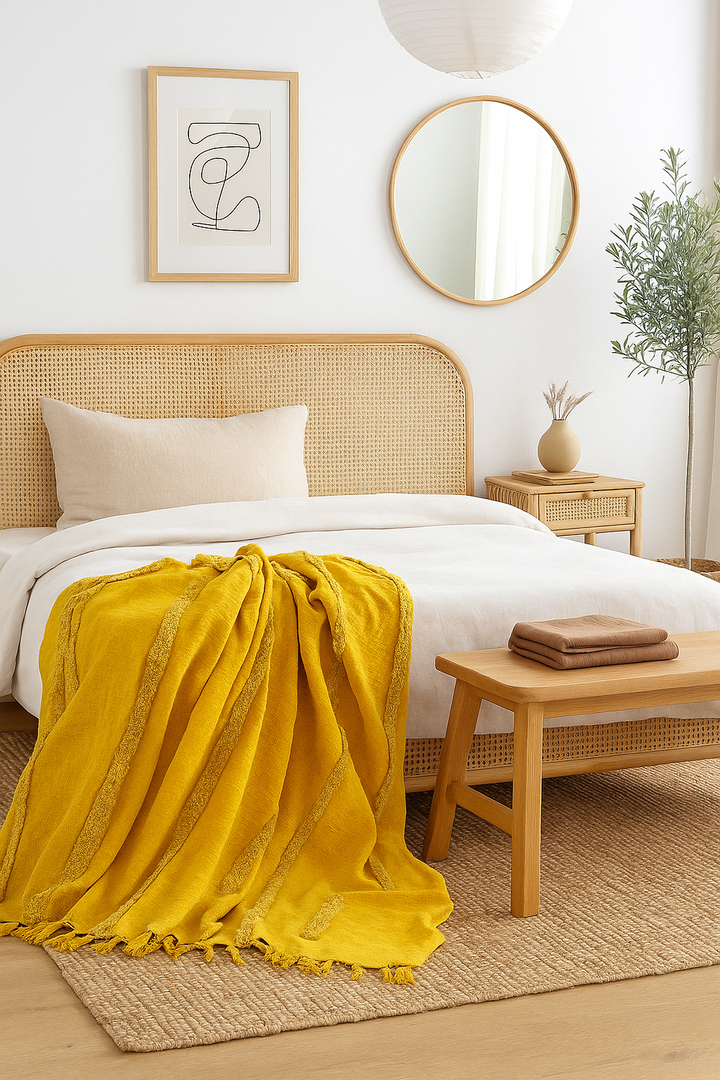 Golden Mustard Textured Cotton Throw – 125×175 cm | Handwoven Boho Blanket