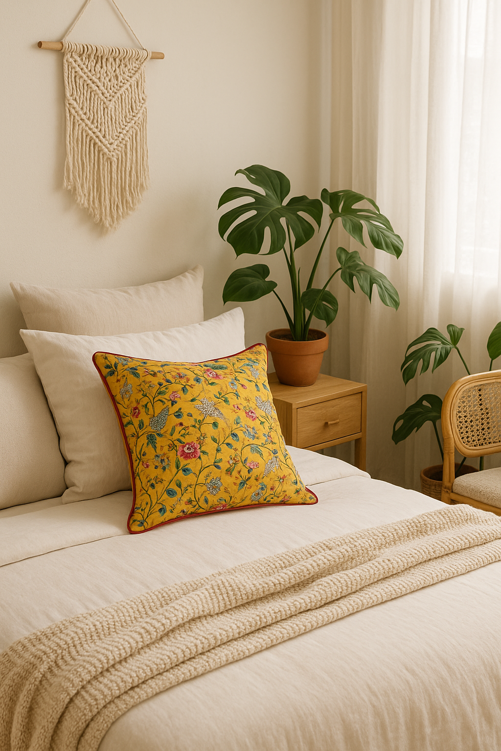 'Nature's Melody' 100% Handmade Cotton Cushion Cover