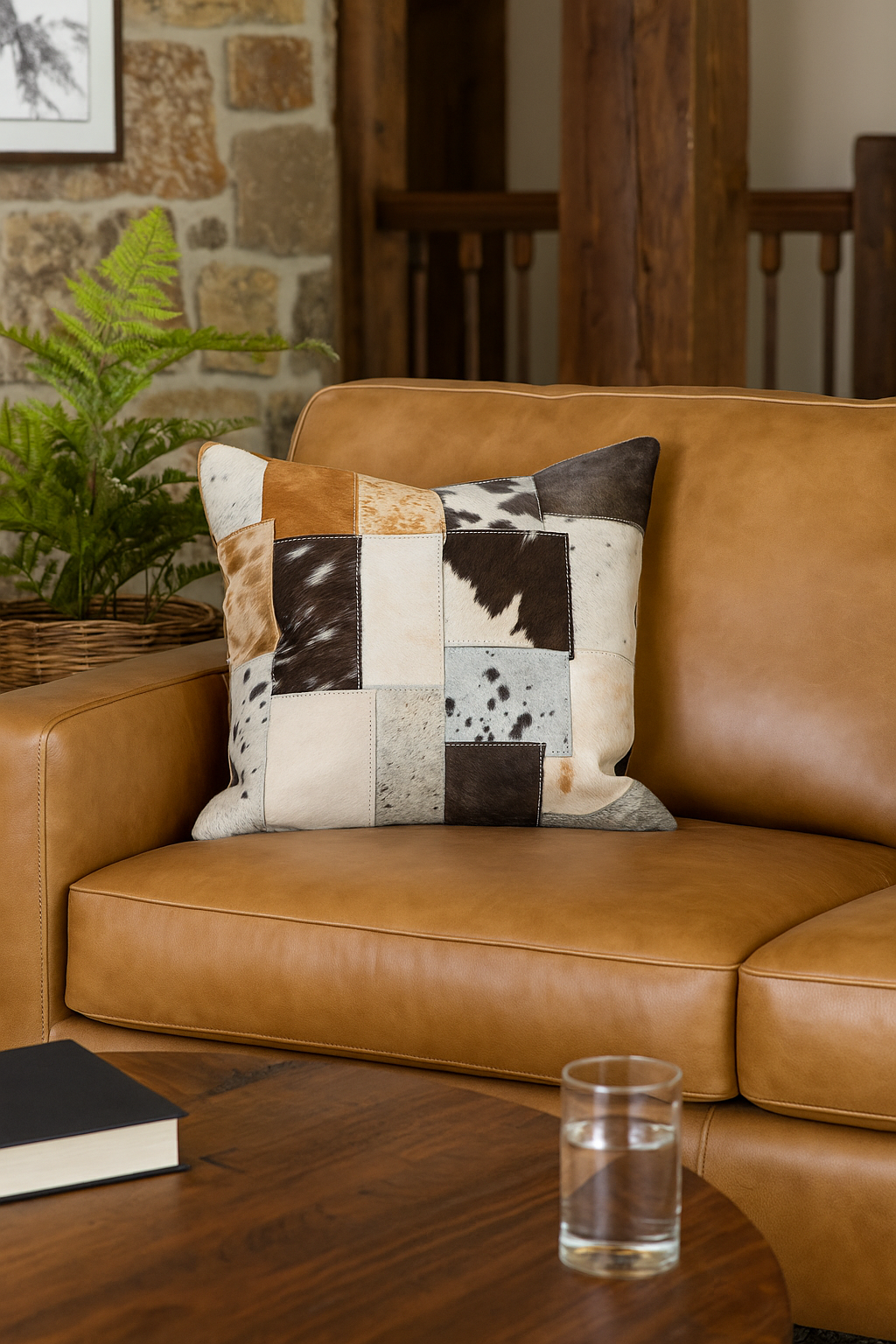 Natural Hide Cowhide Cushion - Handmade Patchwork 45x45