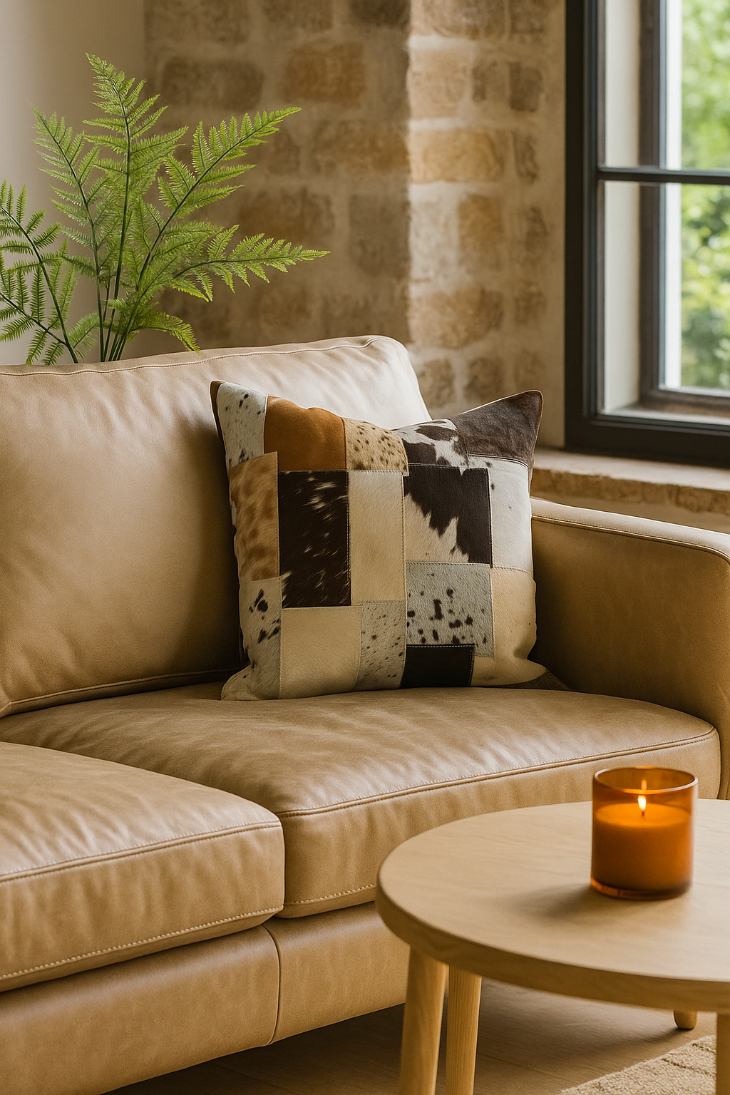 Natural Hide Cowhide Cushion - Handmade Patchwork 45x45