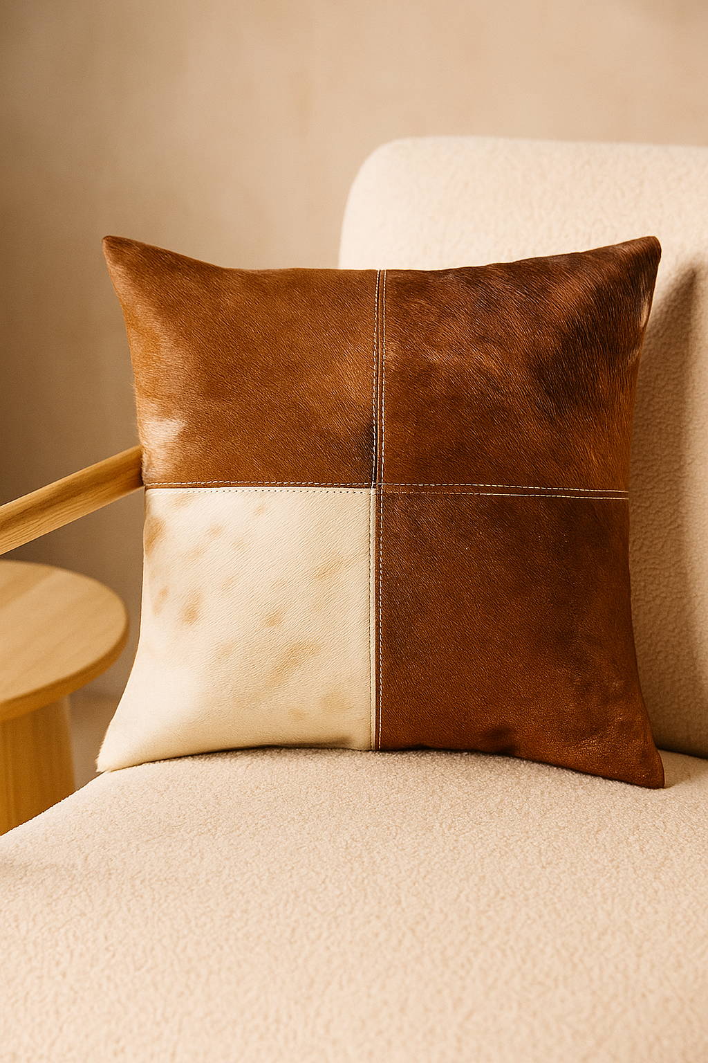 Natural Patchwork Cowhide Pillow Cover - 45x45cm Size
