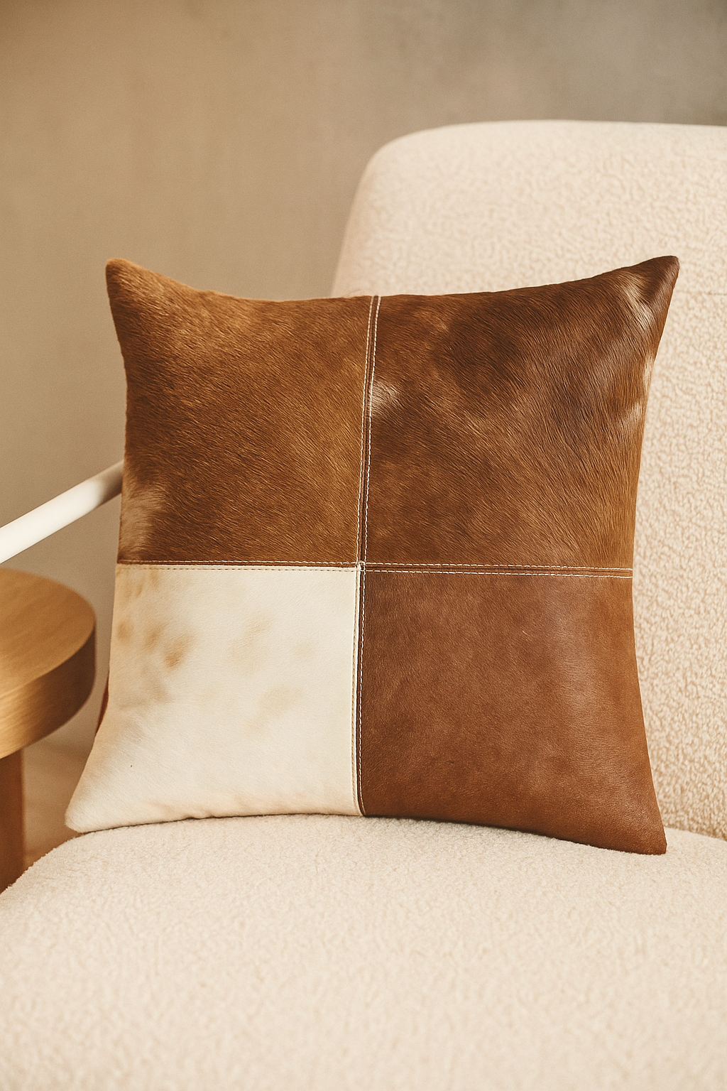 Natural Patchwork Cowhide Pillow Cover - 45x45cm Size