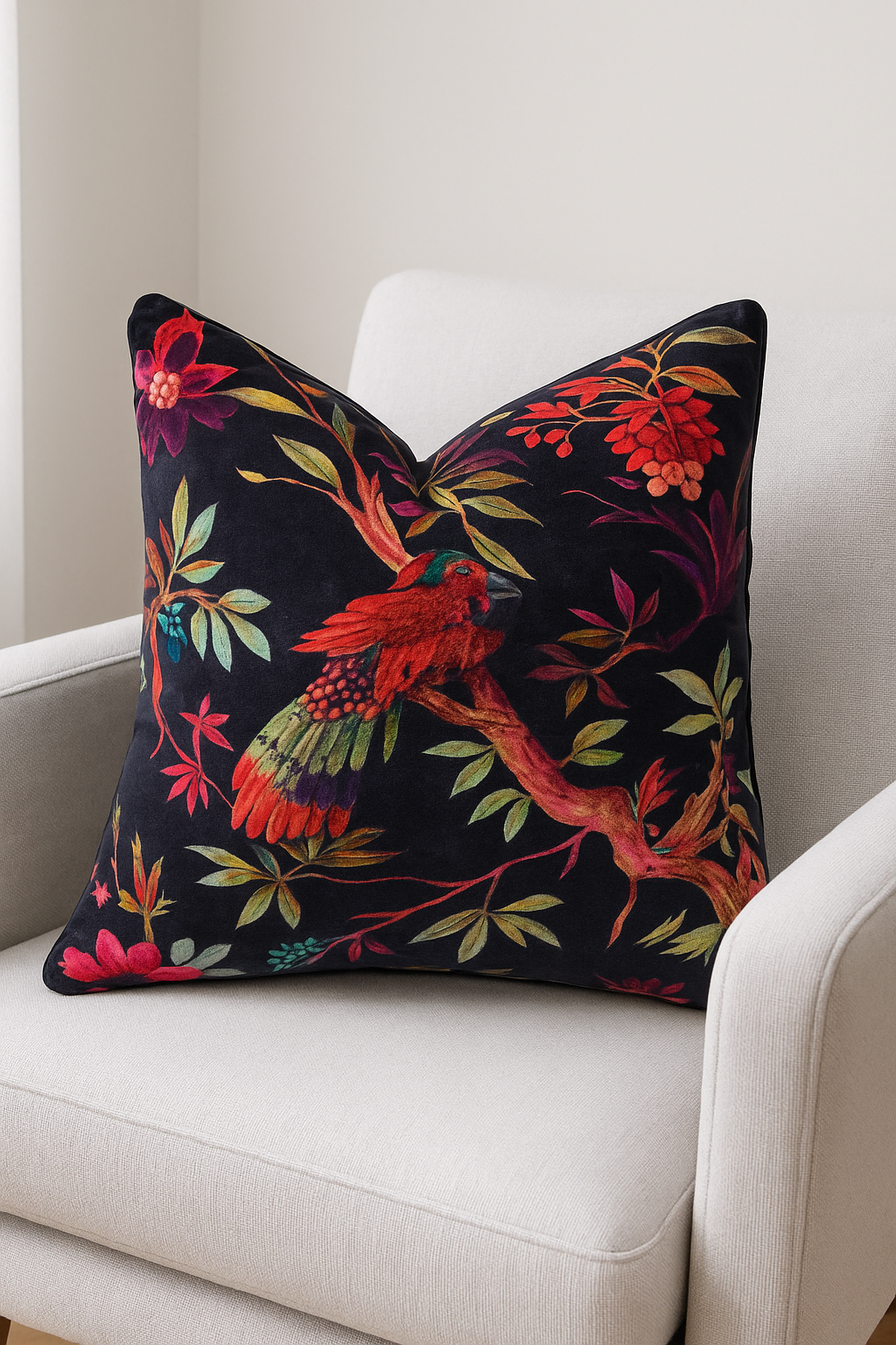 100% Velvet Cotton Cushion Cover - Mexican Bird