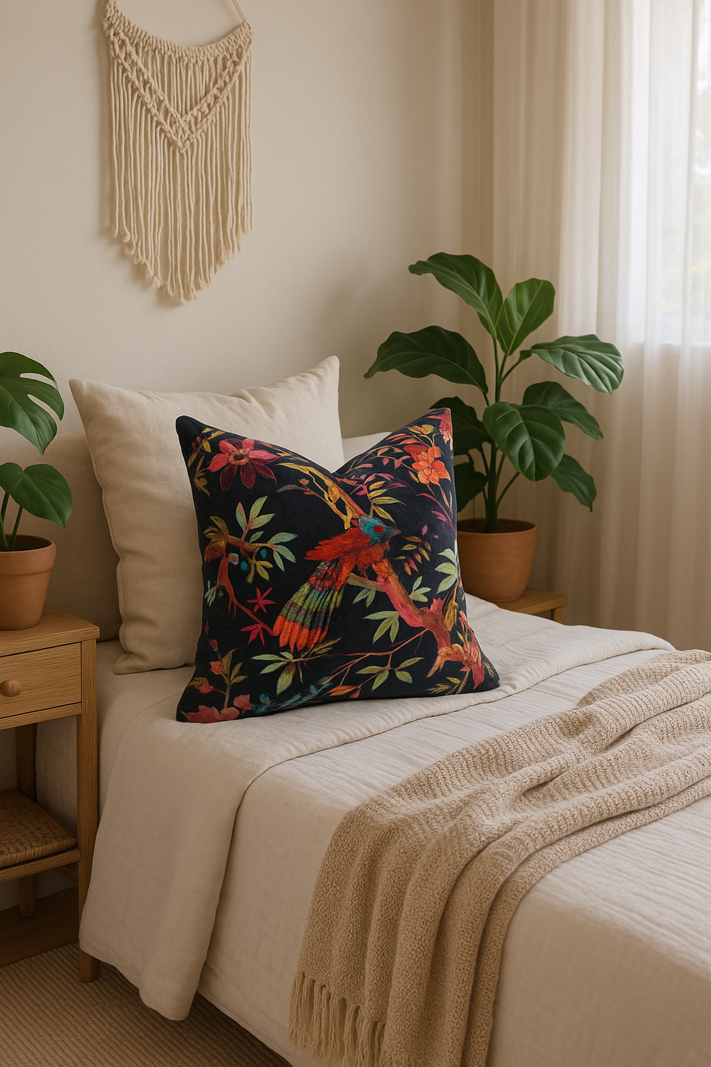 100% Velvet Cotton Cushion Cover - Mexican Bird