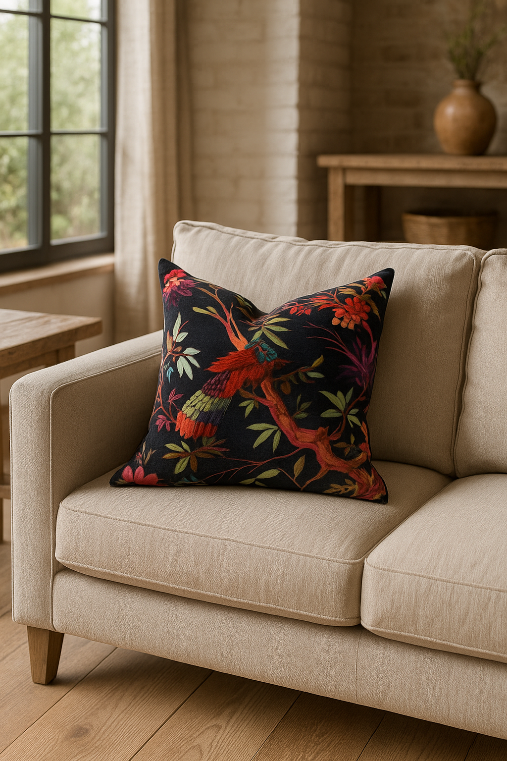 100% Velvet Cotton Cushion Cover - Mexican Bird