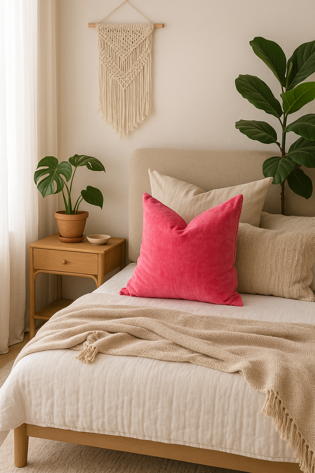 'Flamingo Haze' 100% Cotton Velvet Cushion Cover