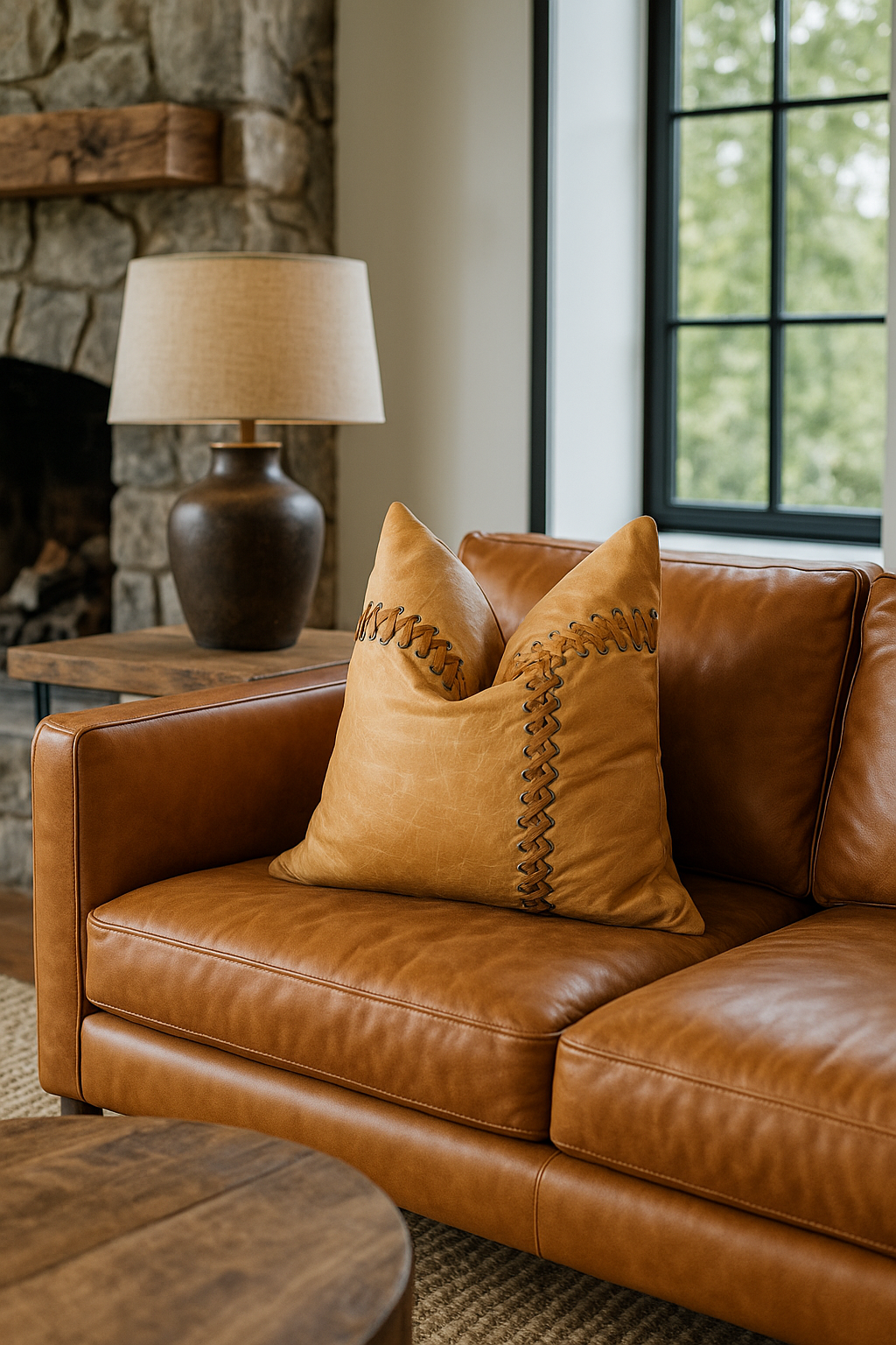 100% Tan Leather Cushion Cover - Beige Leather