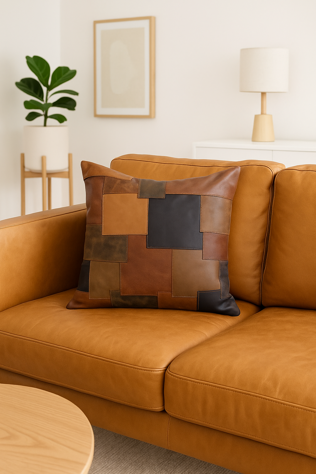 'Vintage Euphoria' 100% Leather Cushion Cover - Patchwork Cushion