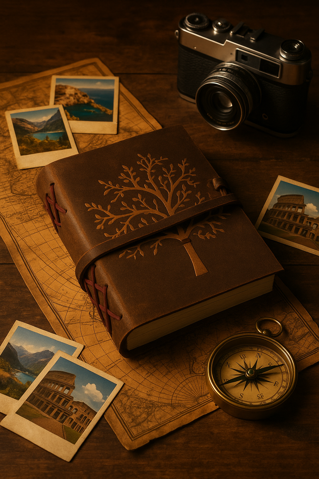 Vintage handmade leather notebook with Tree of Life pattern – rustic artisan diary
