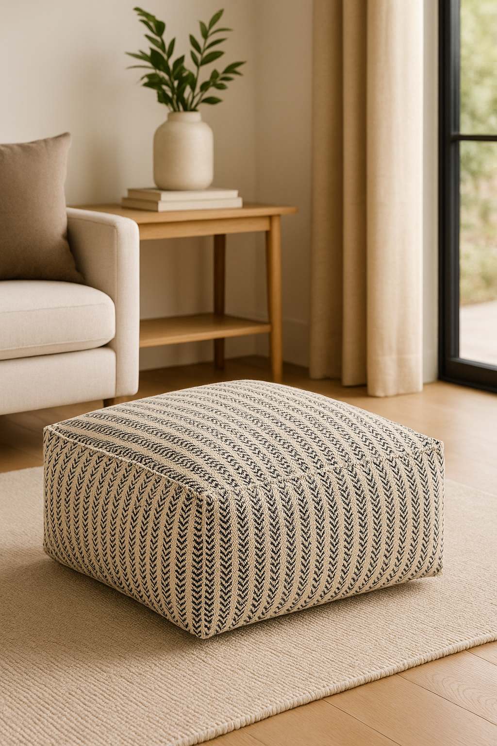 “Artisan handmade cotton ottoman with minimalist design”