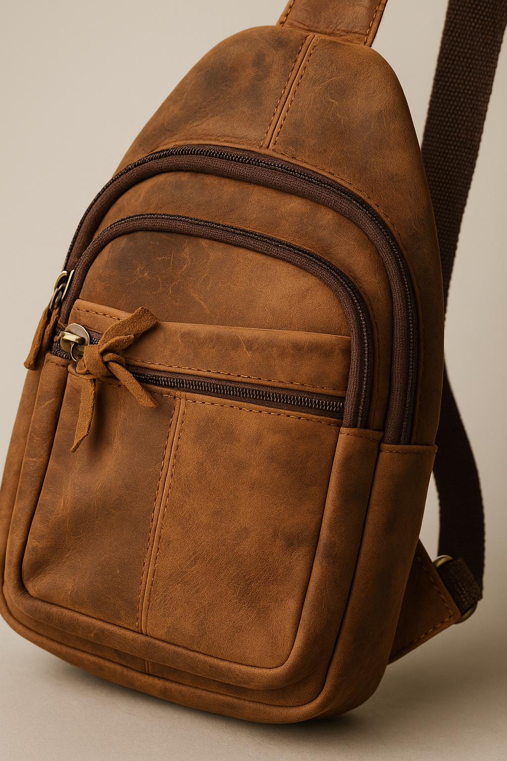 Durable brown vintage leather chest bag for everyday essentials