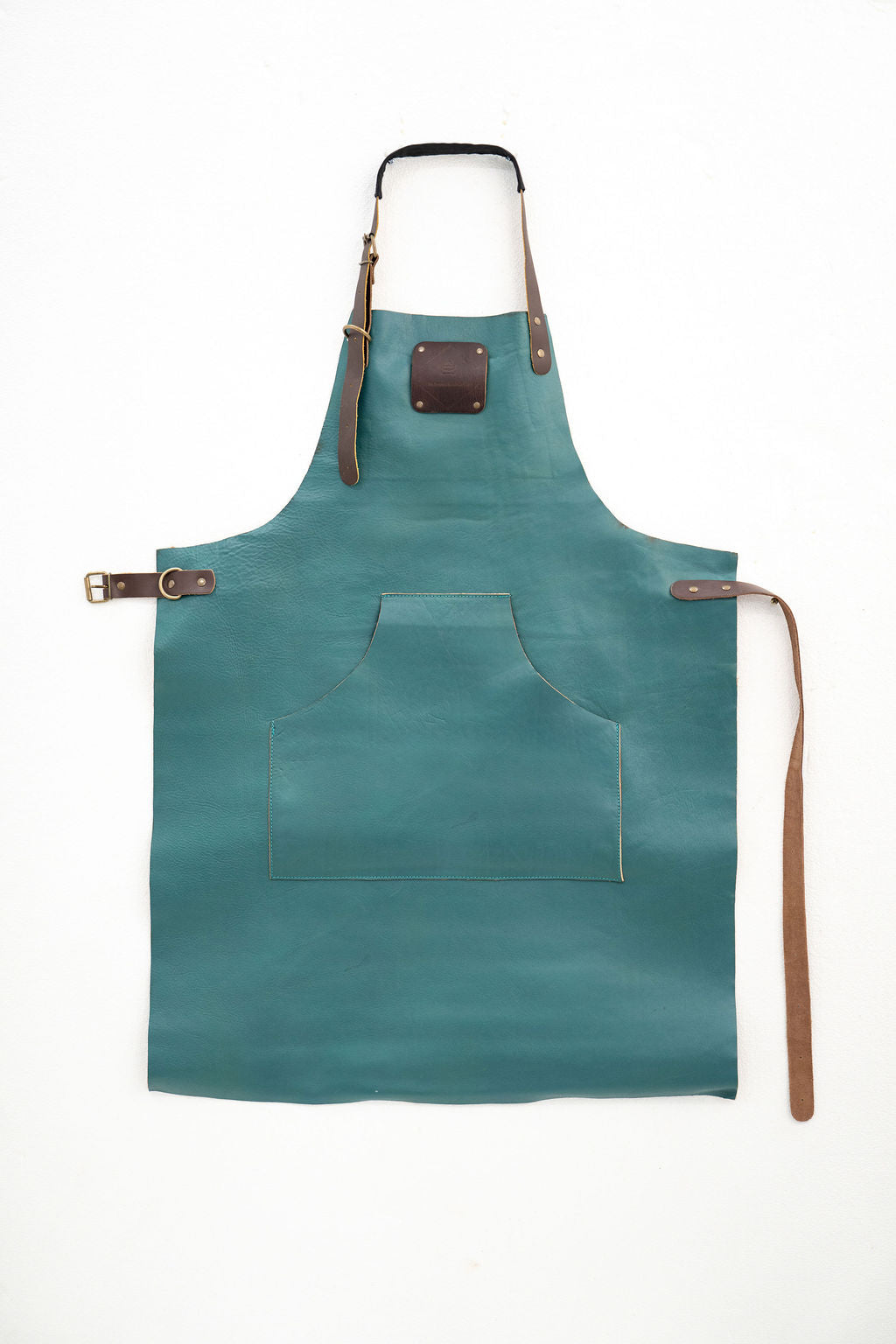 Signature ocean teal leather apron for kitchen BBQ and workshop use