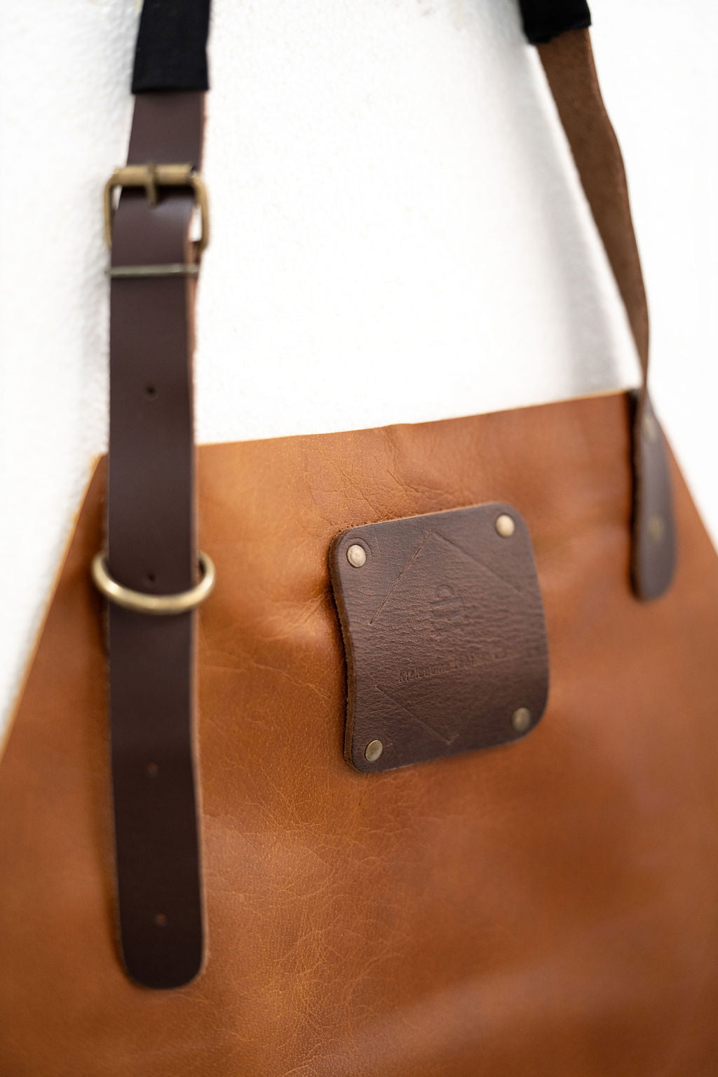 Luxury vintage saddle brown leather apron for barber chef and artisan work