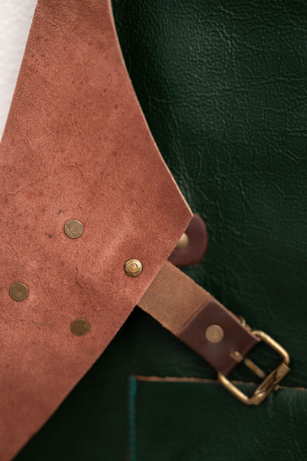 Heavy duty forest green leather apron with signature premium design