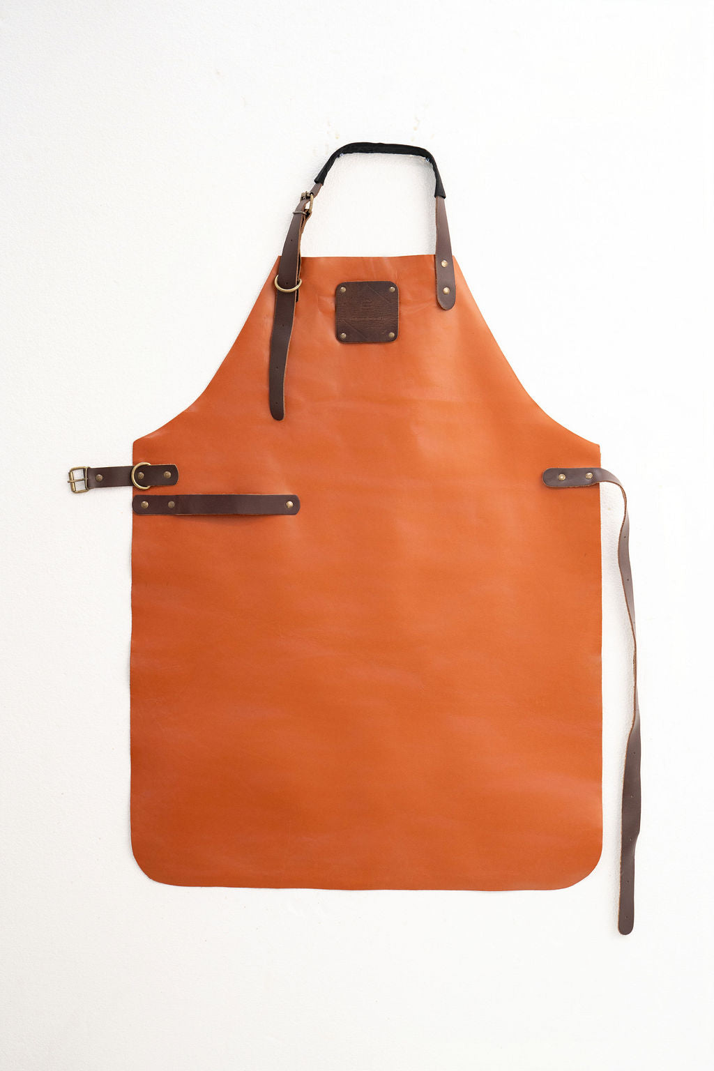 Stylish cognac leather apron for kitchen BBQ and workshop use