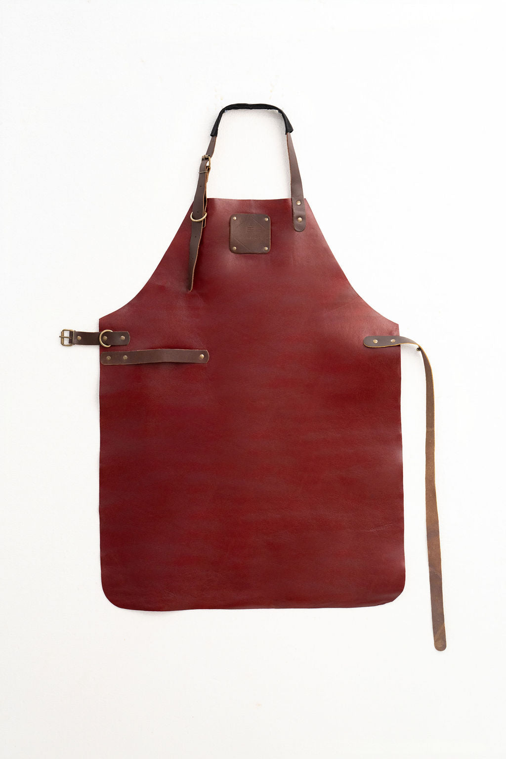 Full length red leather apron for chefs and craftsmen