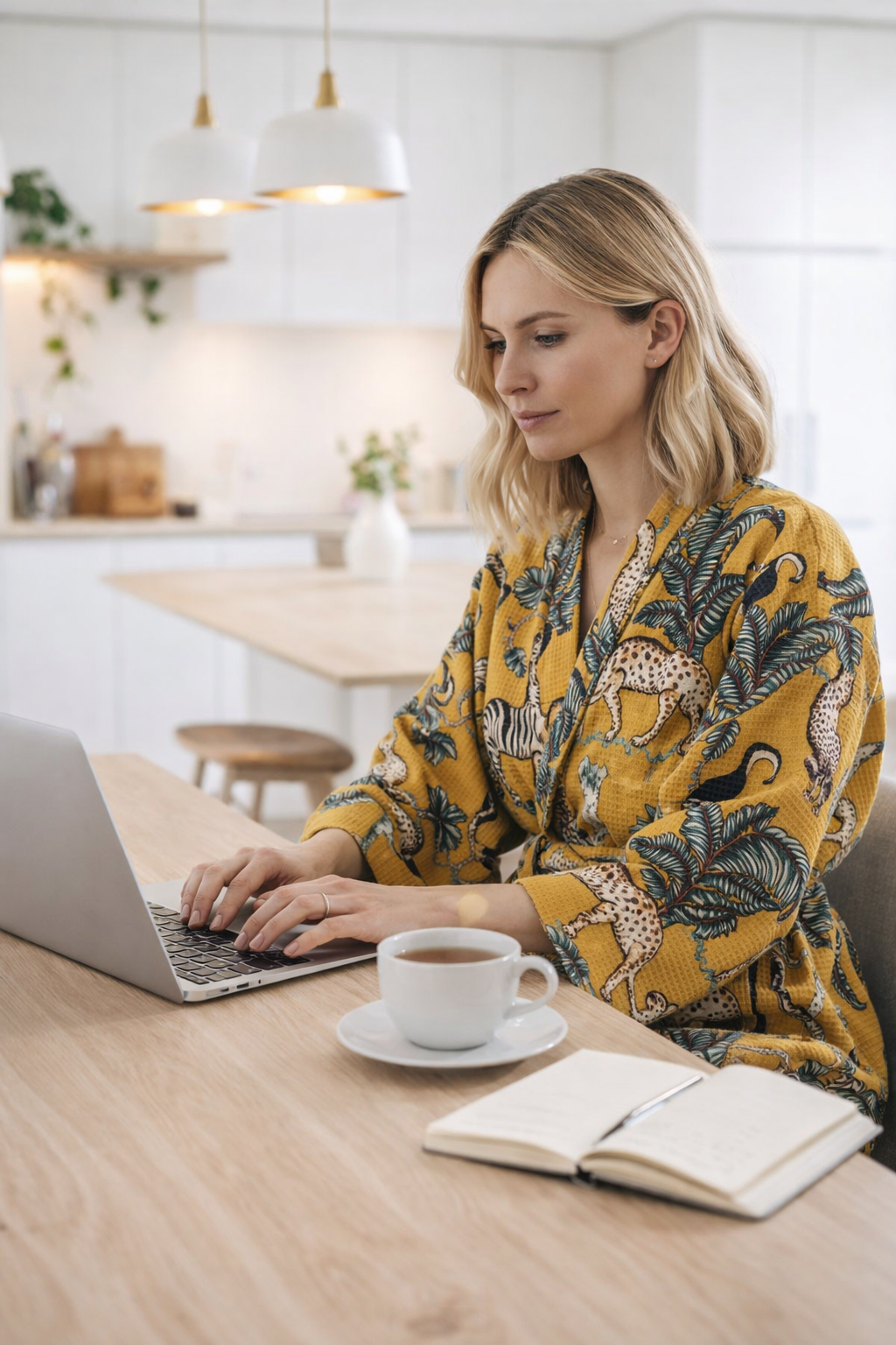 Mustard Cotton Waffle Kimono Robe – Safari Dressing Gown