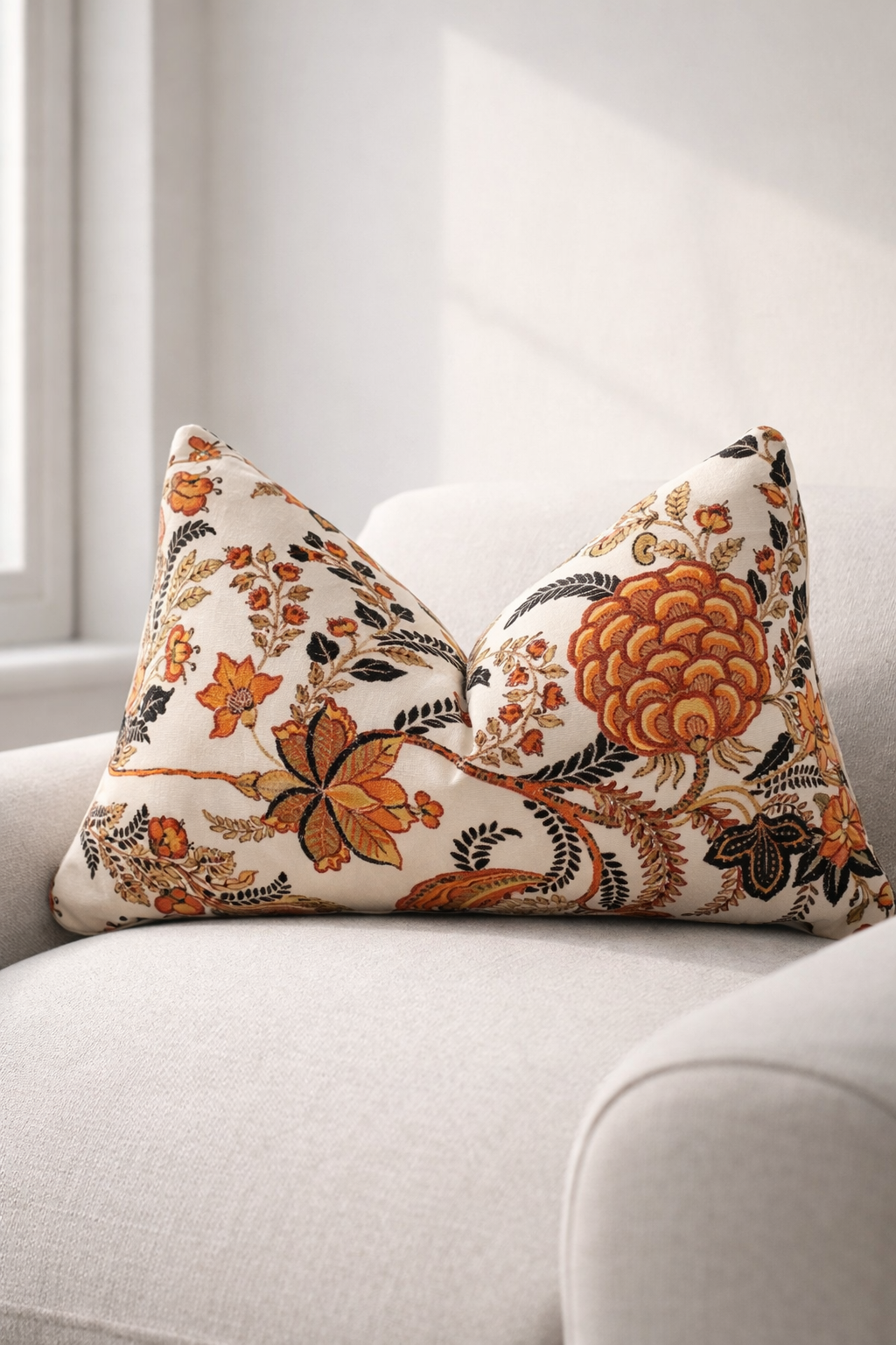 botanical decorative cushion cover in warm tones
Beige floral velvet cushion cover 50x30 on neutral sofa interior styling
Interior styling cushion beige vintage floral lumbar pillow