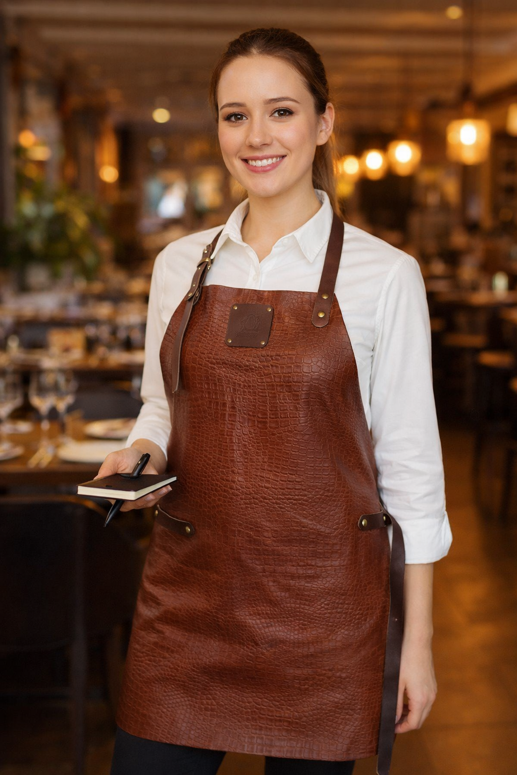 Textured croc leather apron for professional kitchen and workshop use