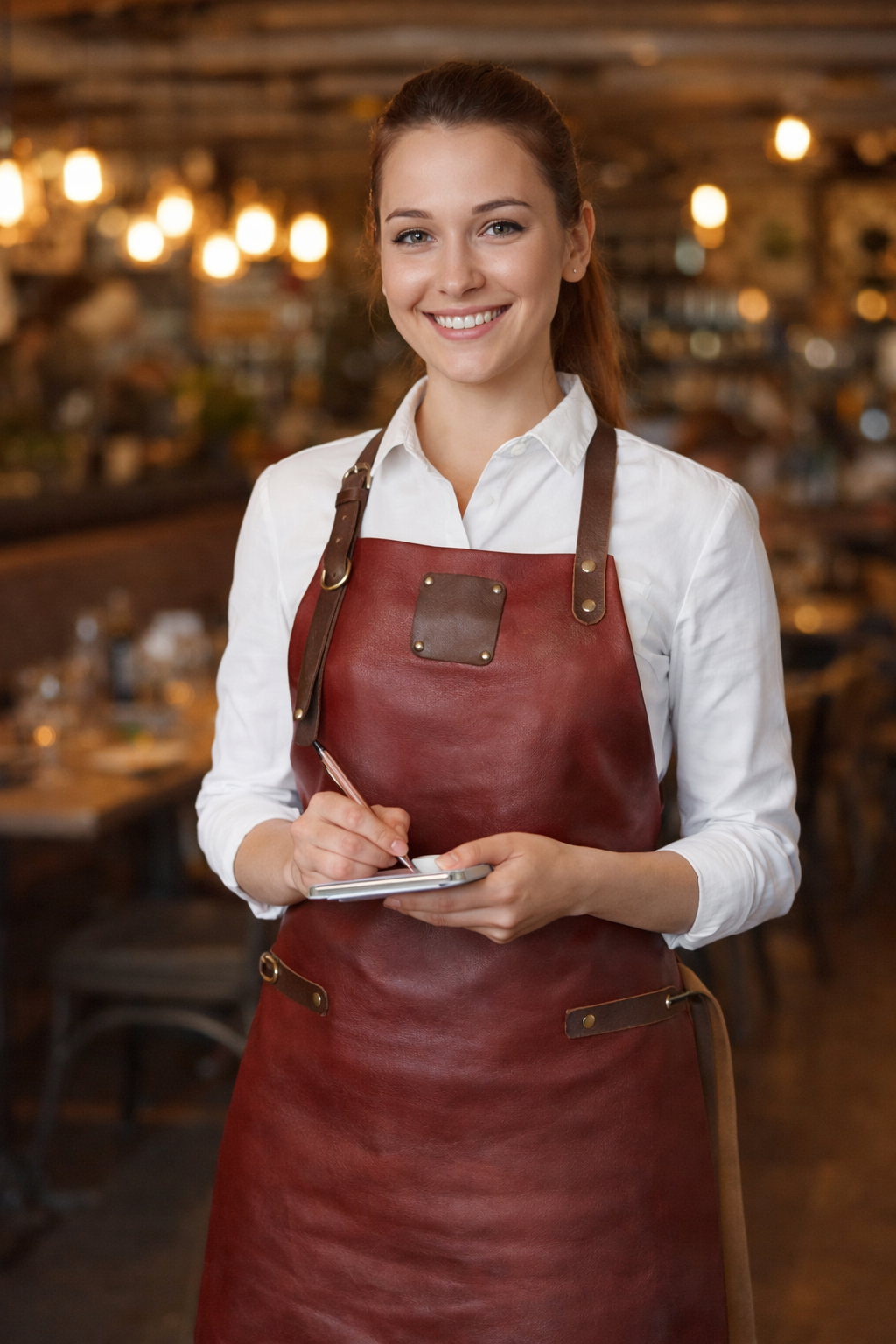 Premium red leather work apron with sleek and simple design