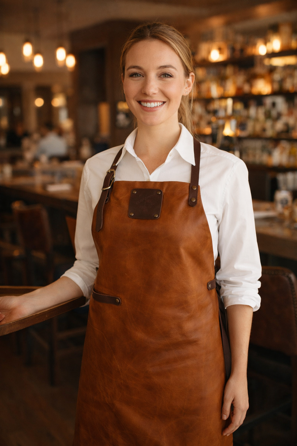 Premium saddle brown leather apron for chefs and craftsmen