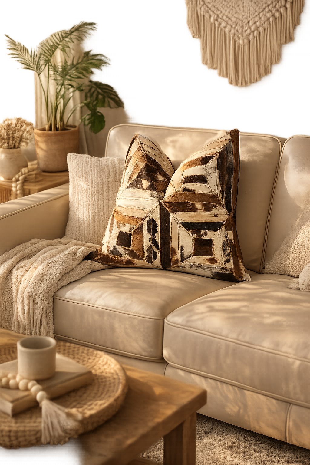Luxe Handmade Cowhide Cushion - Rustic Charm 45*45cm