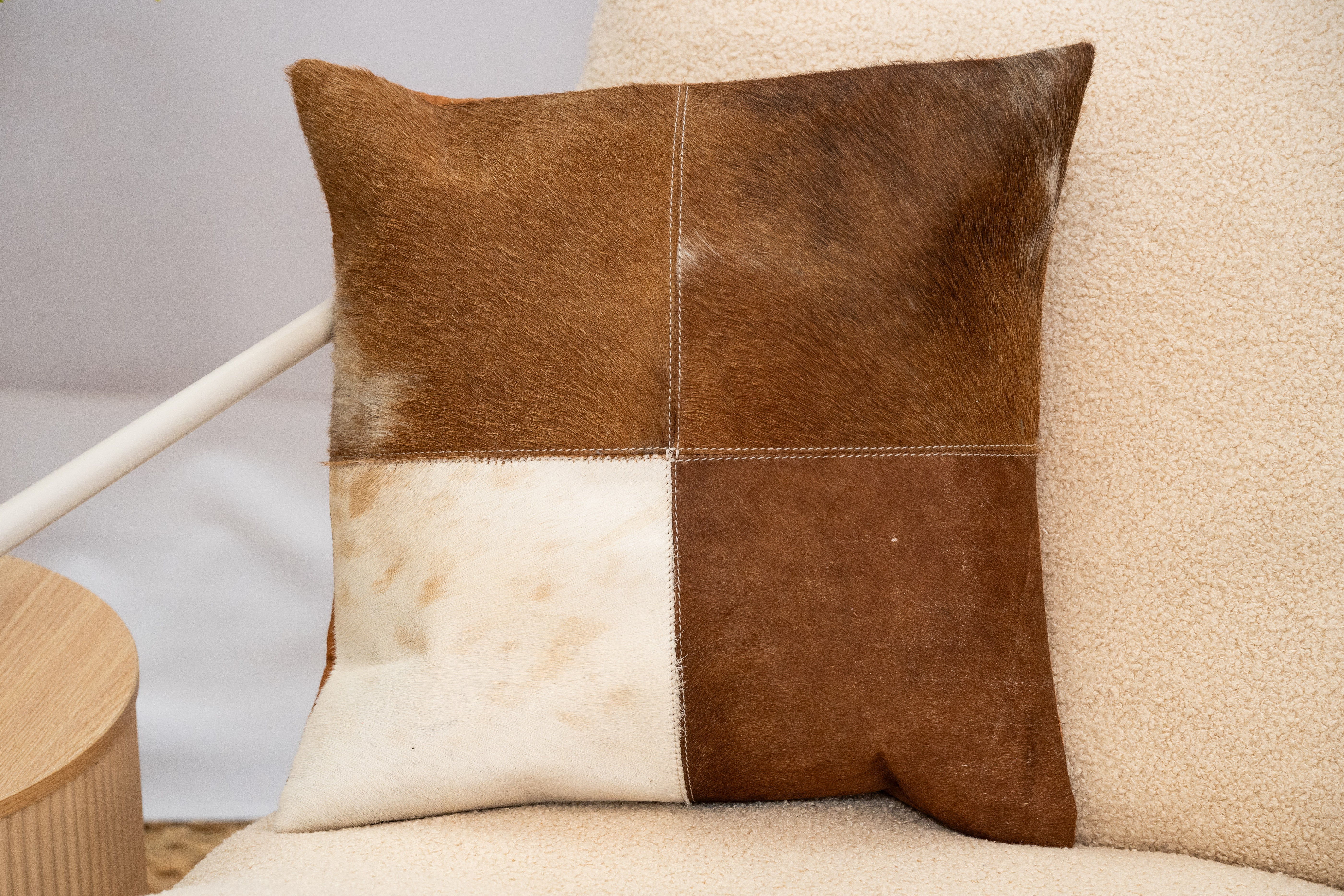 Natural Patchwork Cowhide Pillow Cover - 45x45cm Size