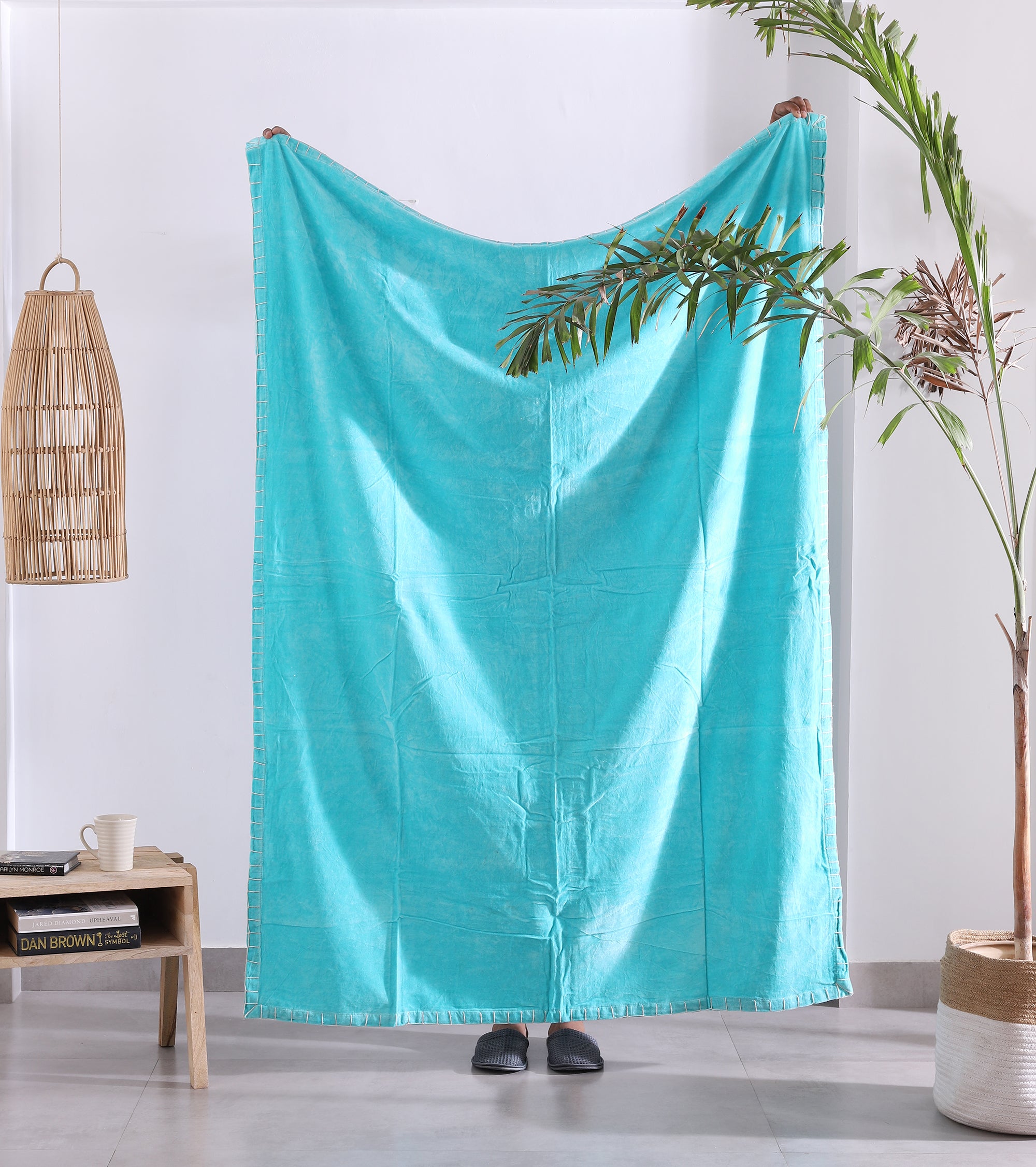 Luxury Cotton Throw Wool Rug Blanket - Boho Sky Blue
