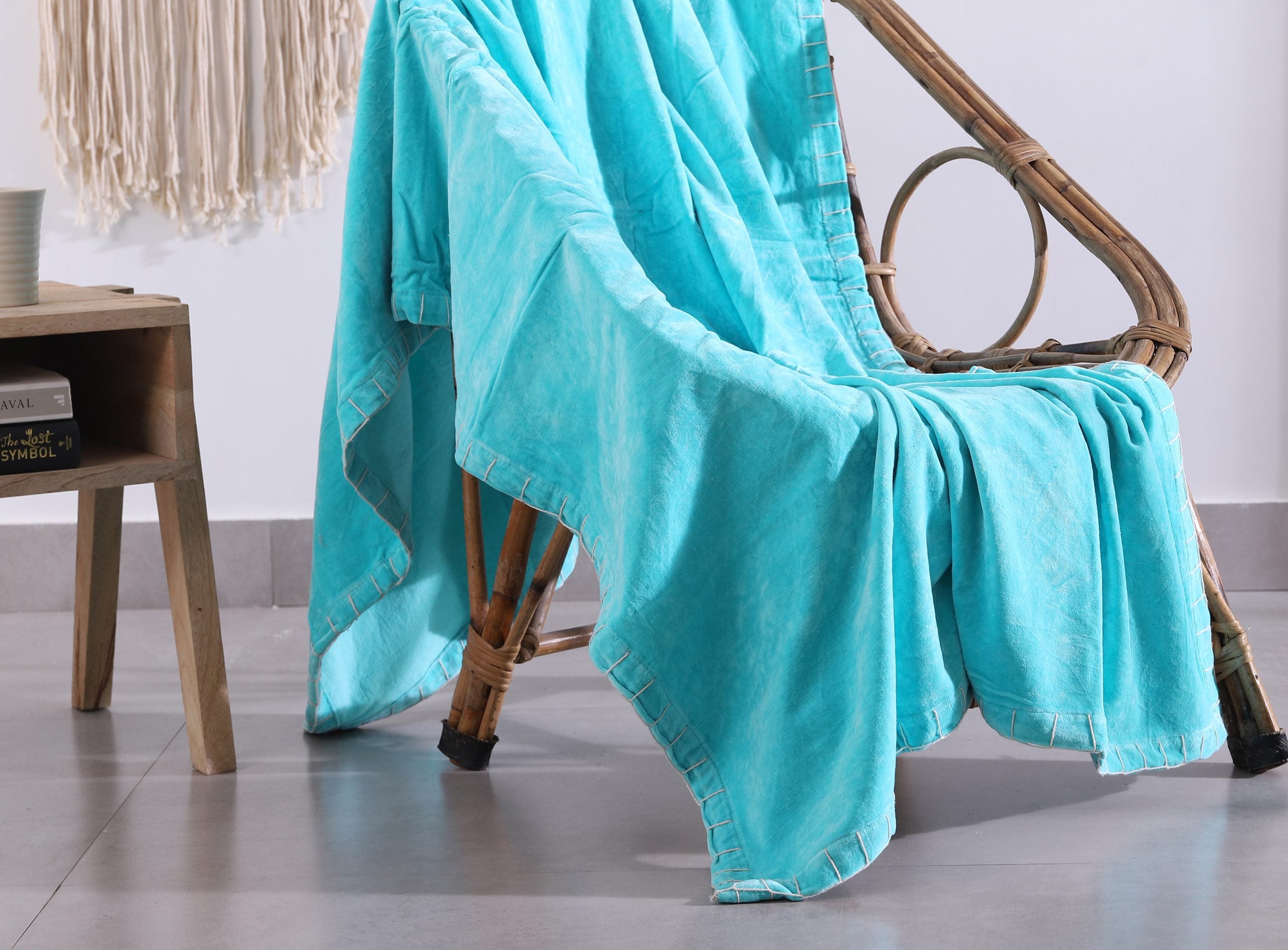 Luxury Cotton Throw Wool Rug Blanket - Boho Sky Blue