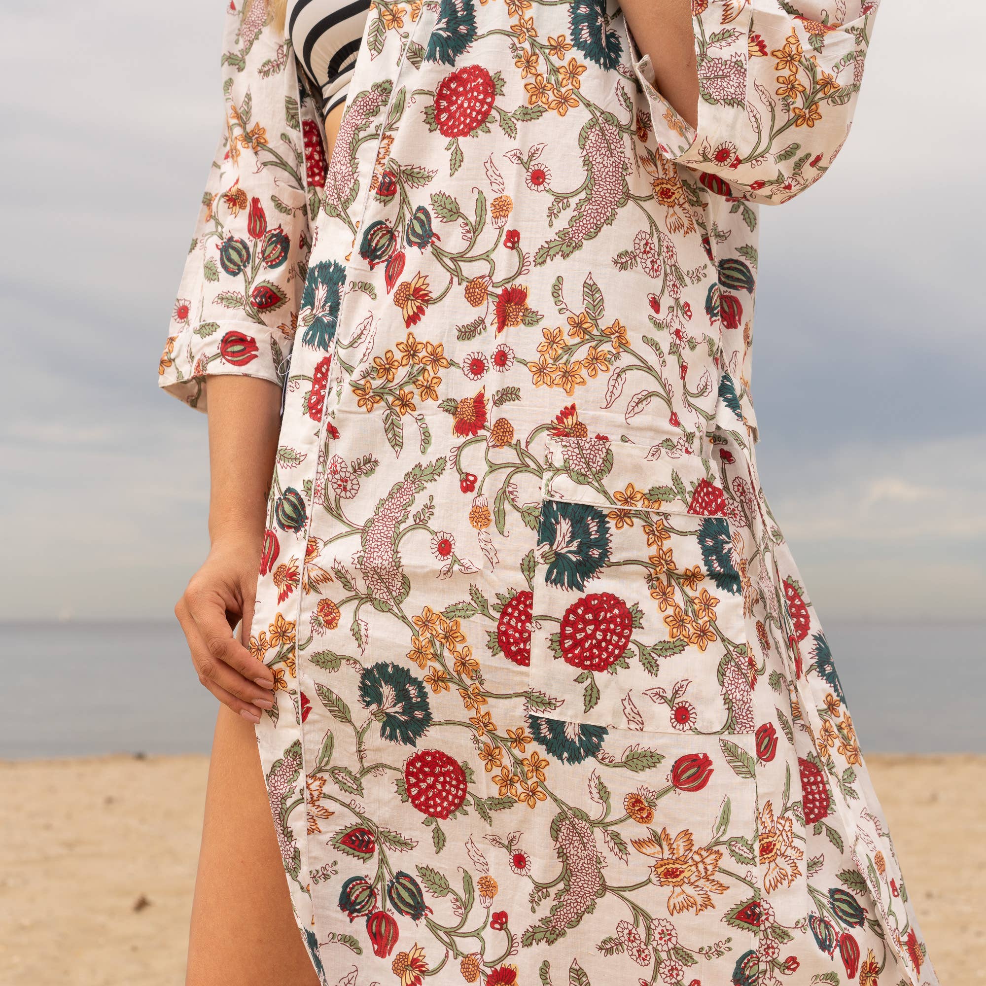 Floral White' Women's Cotton Kimono Robe