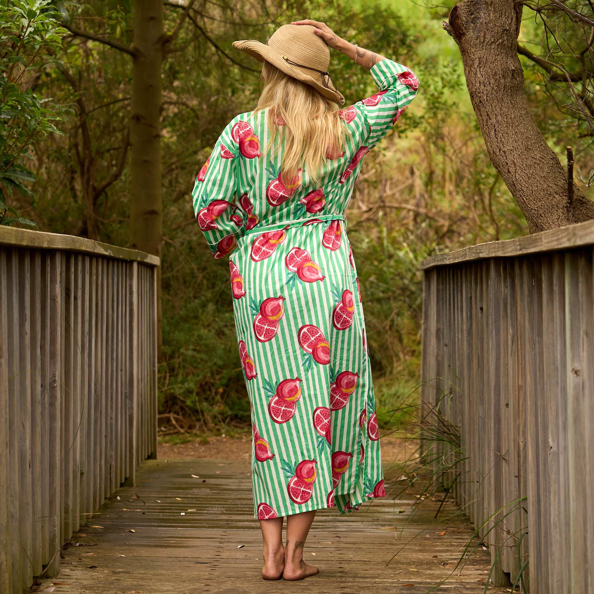 Zesty Summer Grapefruit Cotton Kimono Robe