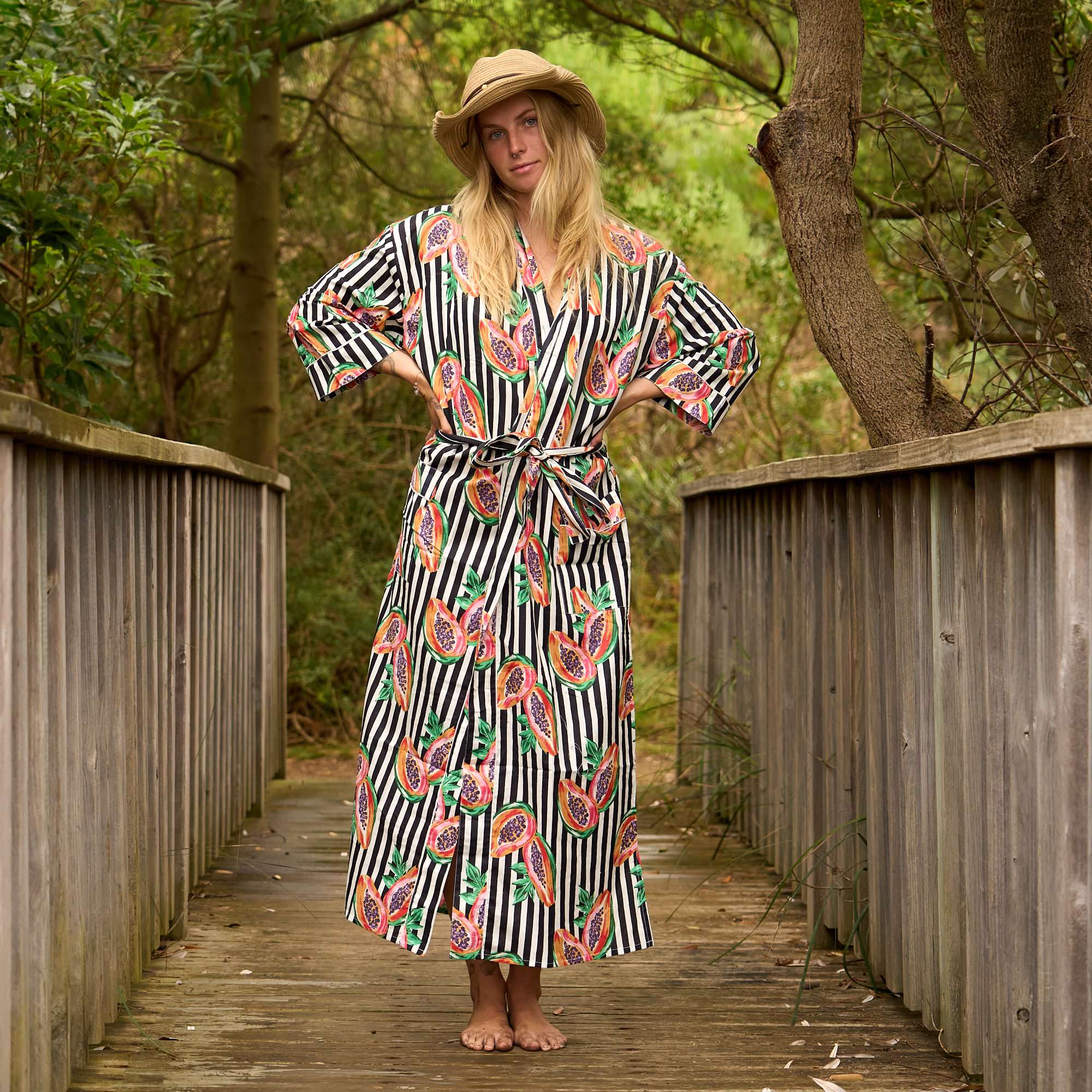 Papaya Paradise Kimono Robe – Lightweight Cotton Resortwear