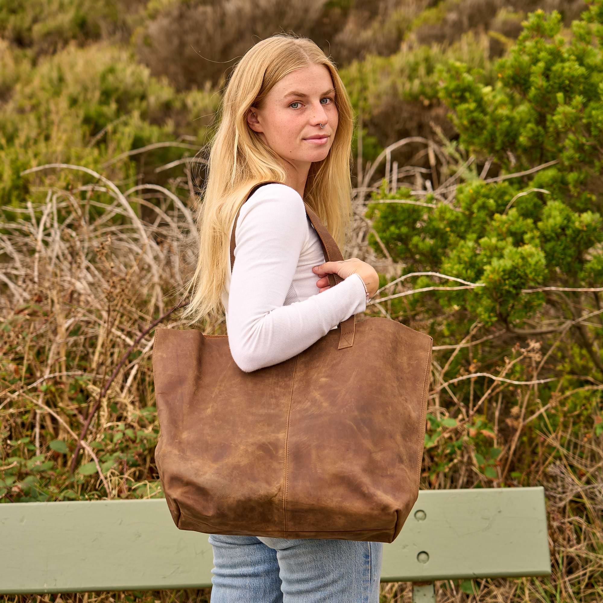 Vintage Brown Leather Tote - Timeless Everyday