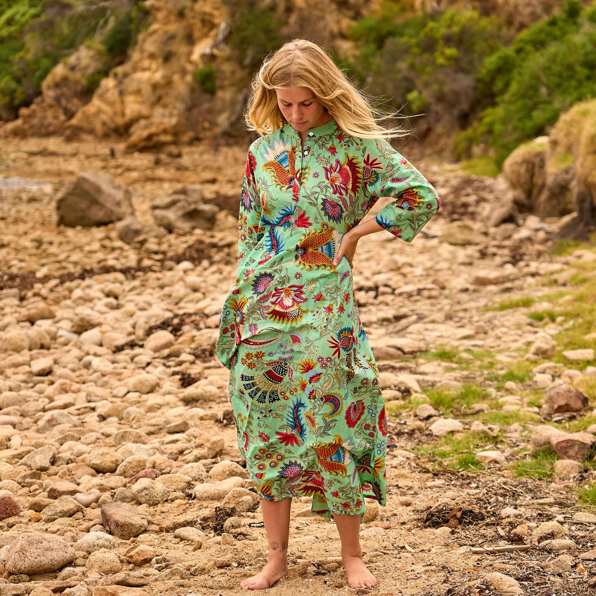 Boho Bliss Cotton Maxi Dress - Vibrant Floral Coastal Cover-Up