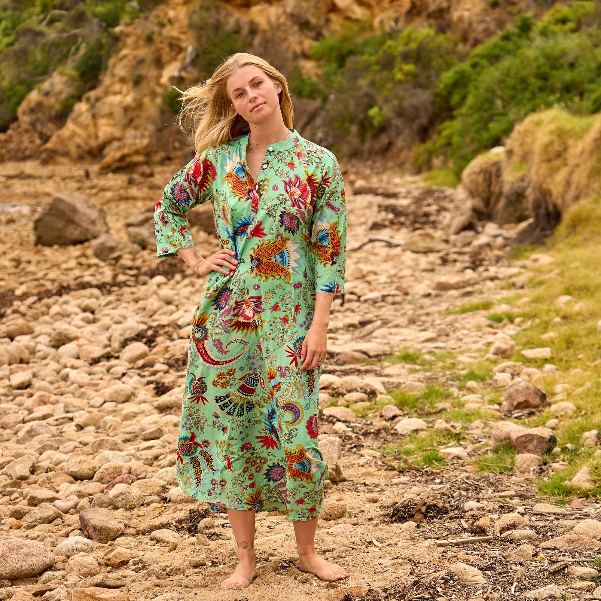 Boho Bliss Cotton Maxi Dress - Vibrant Floral Coastal Cover-Up