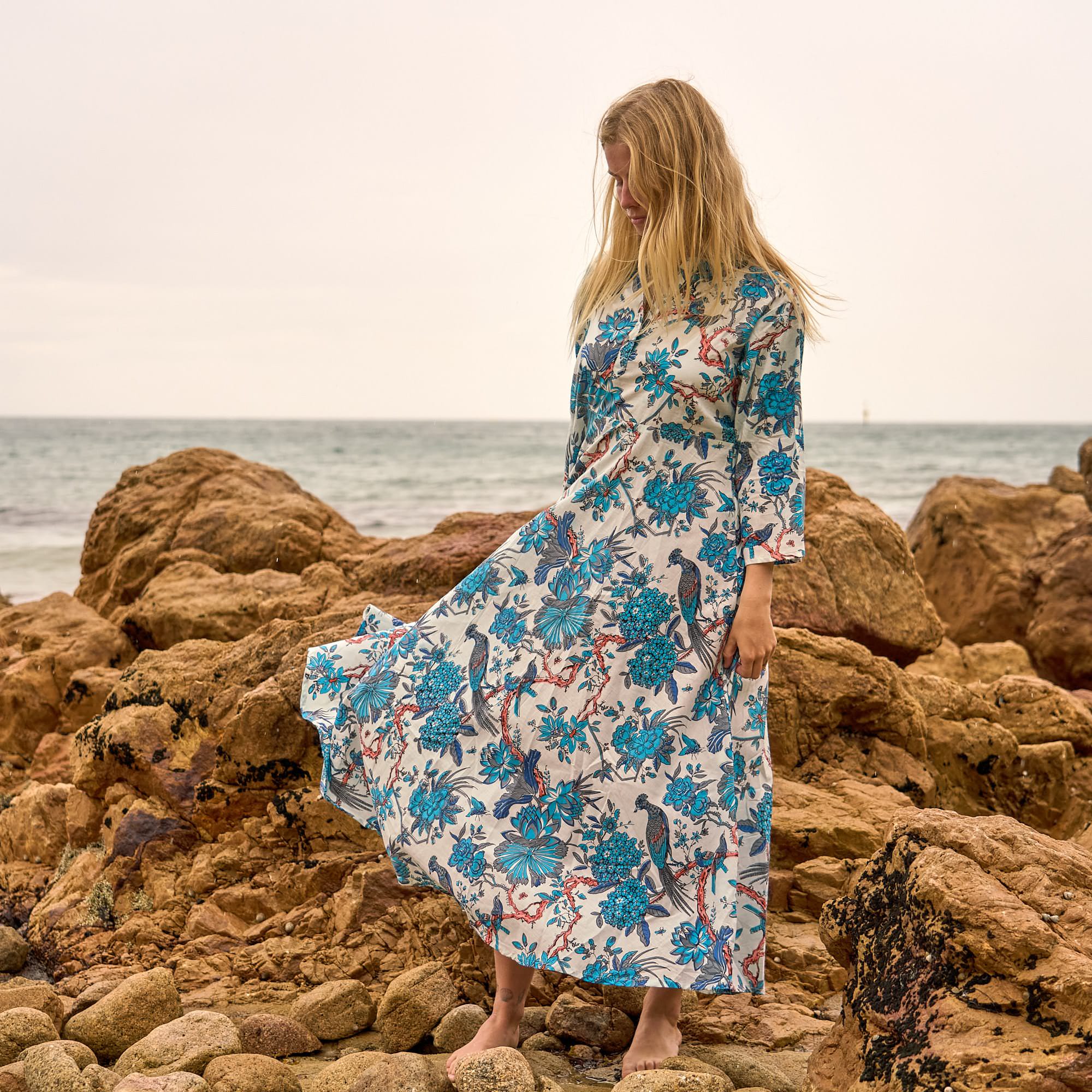 Blue Heron Cotton Maxi Dress