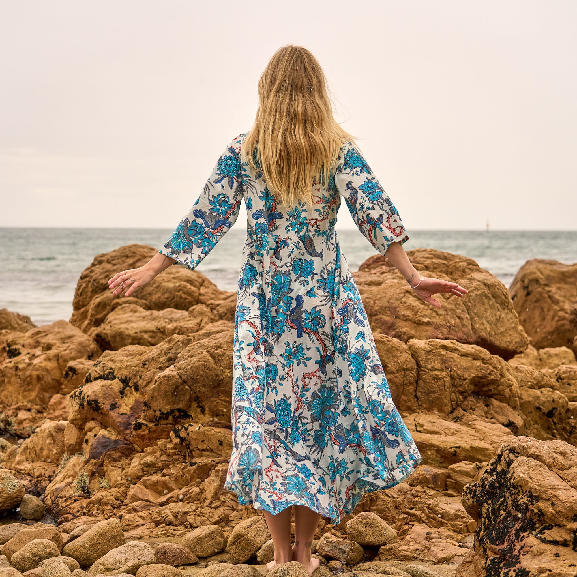 Blue Heron Cotton Maxi Dress