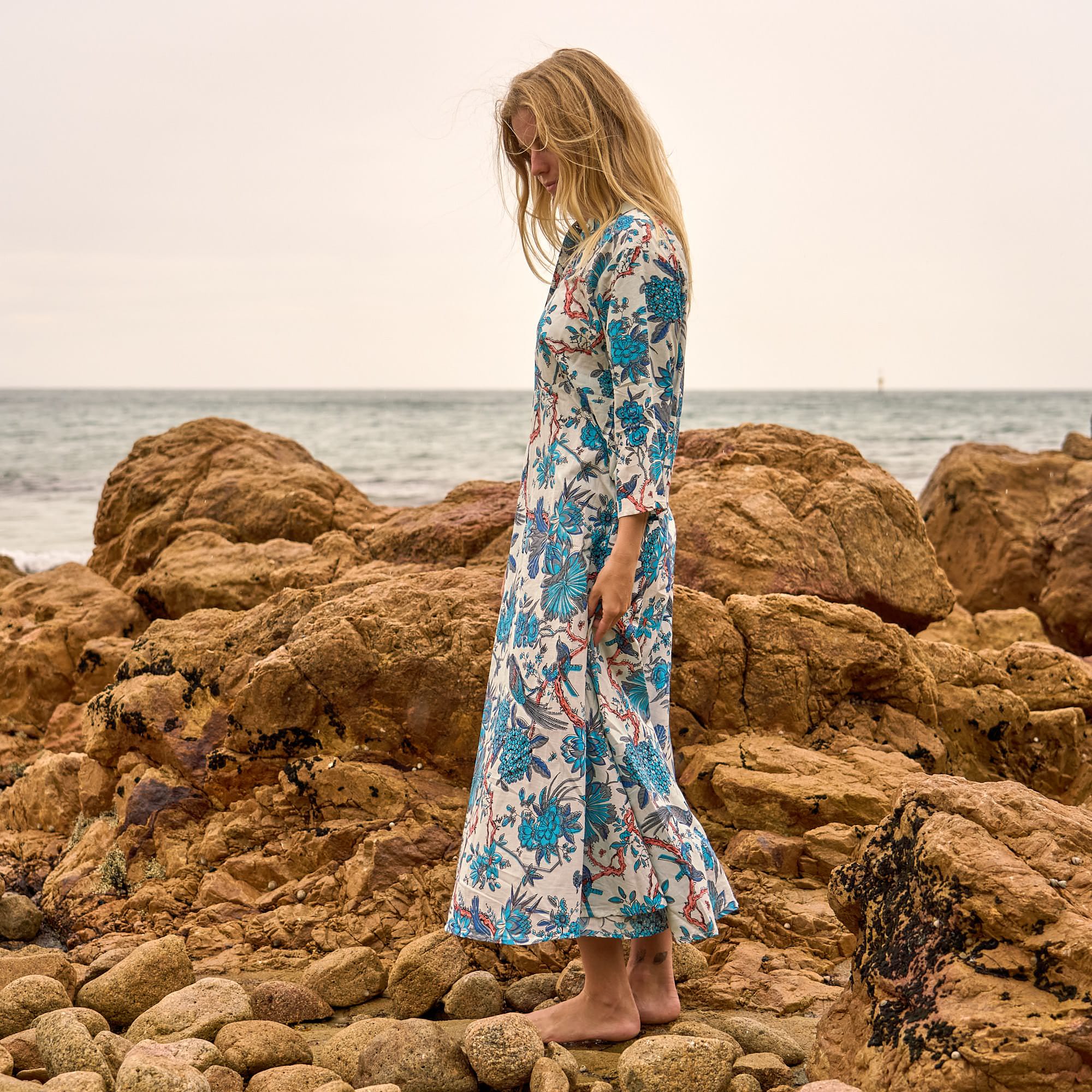 Blue Heron Cotton Maxi Dress
