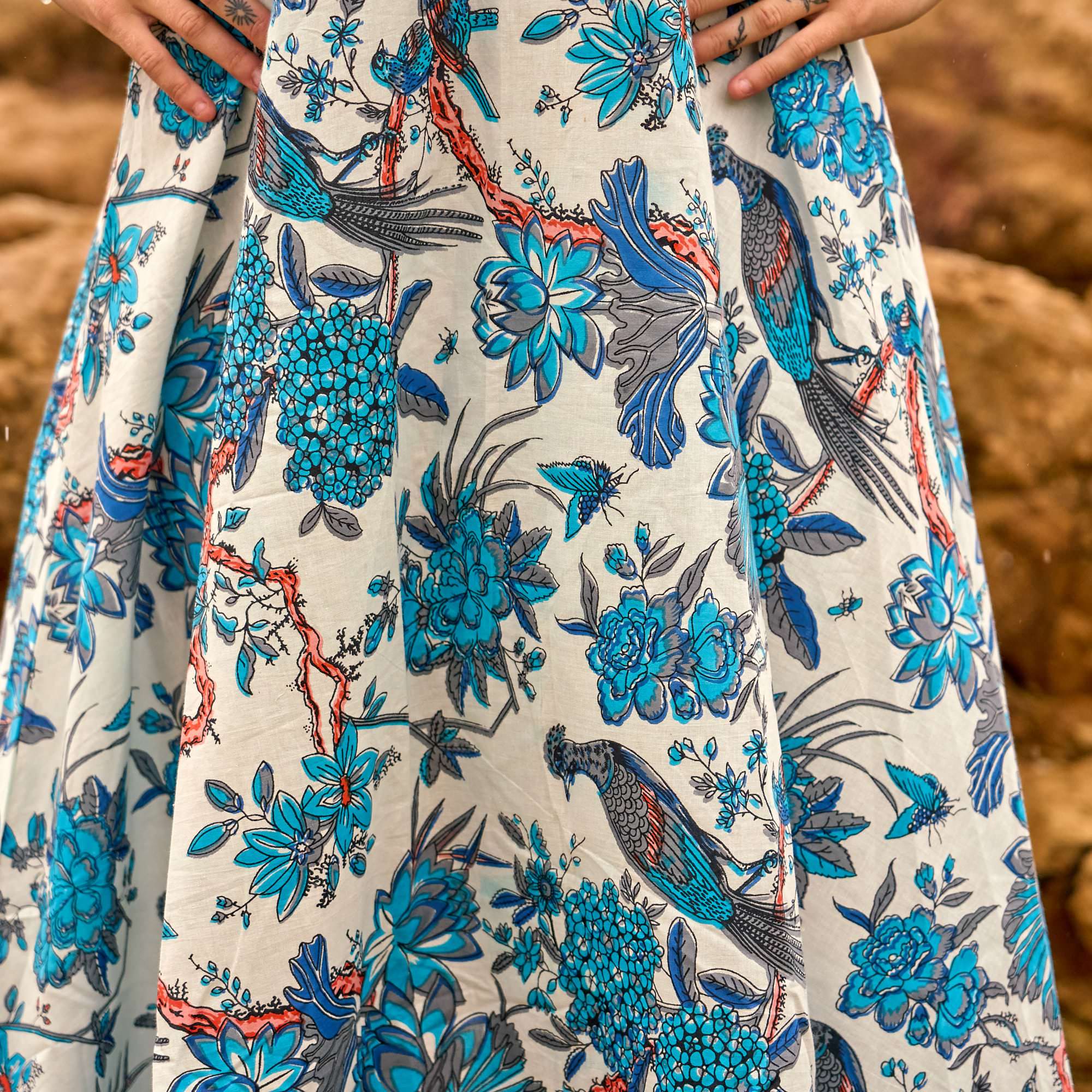 Blue Heron Cotton Maxi Dress