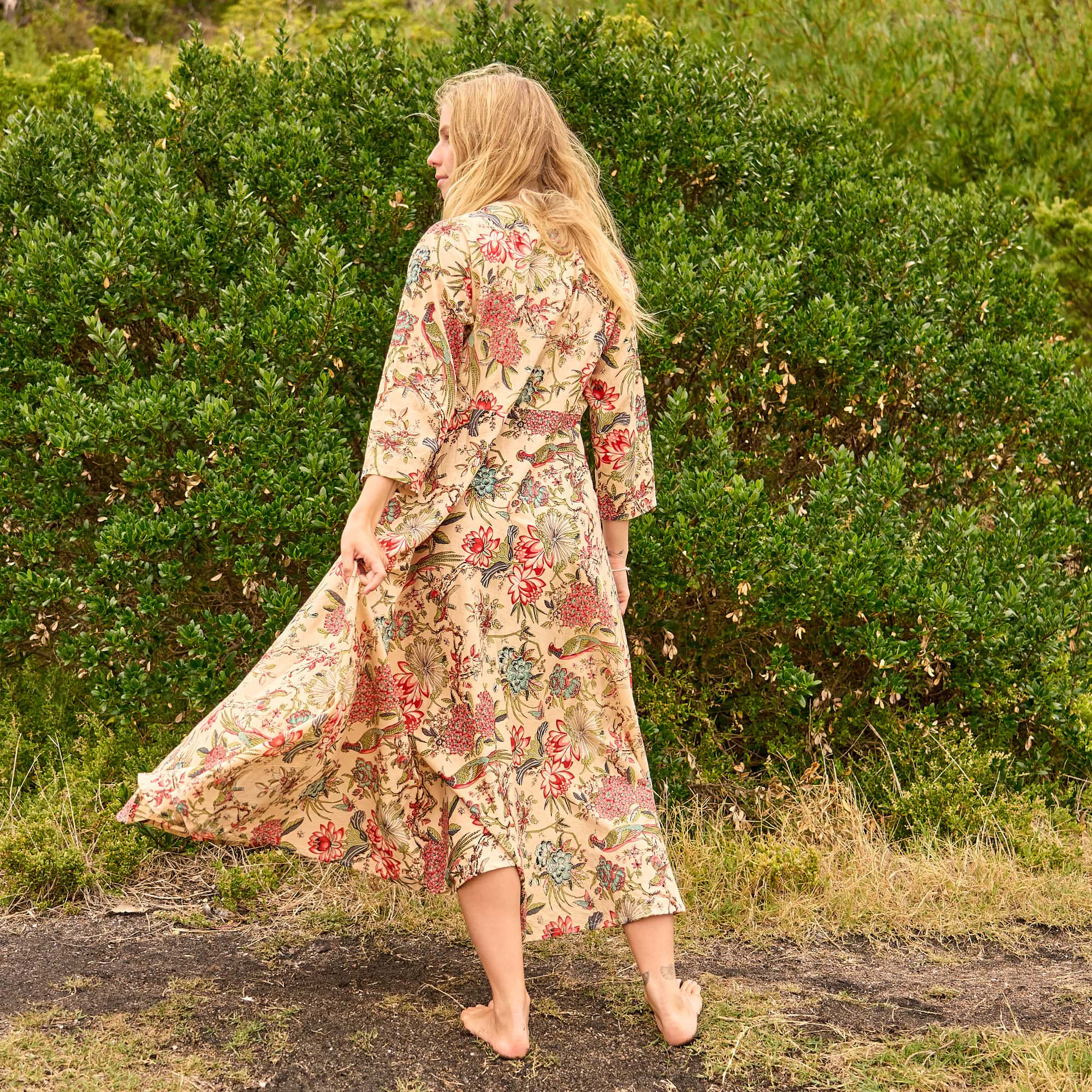 Beige Botanicals Cotton Maxi Dress