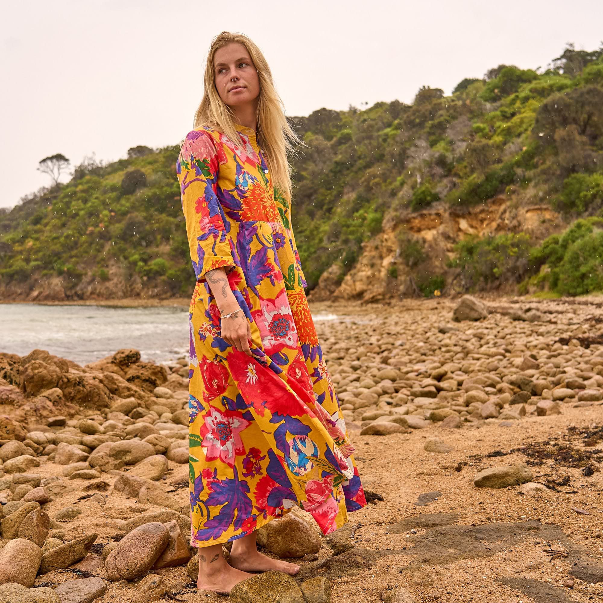 Sunset Florals Cotton Maxi Dress – Bold Floral Statement in Luxe Comfort